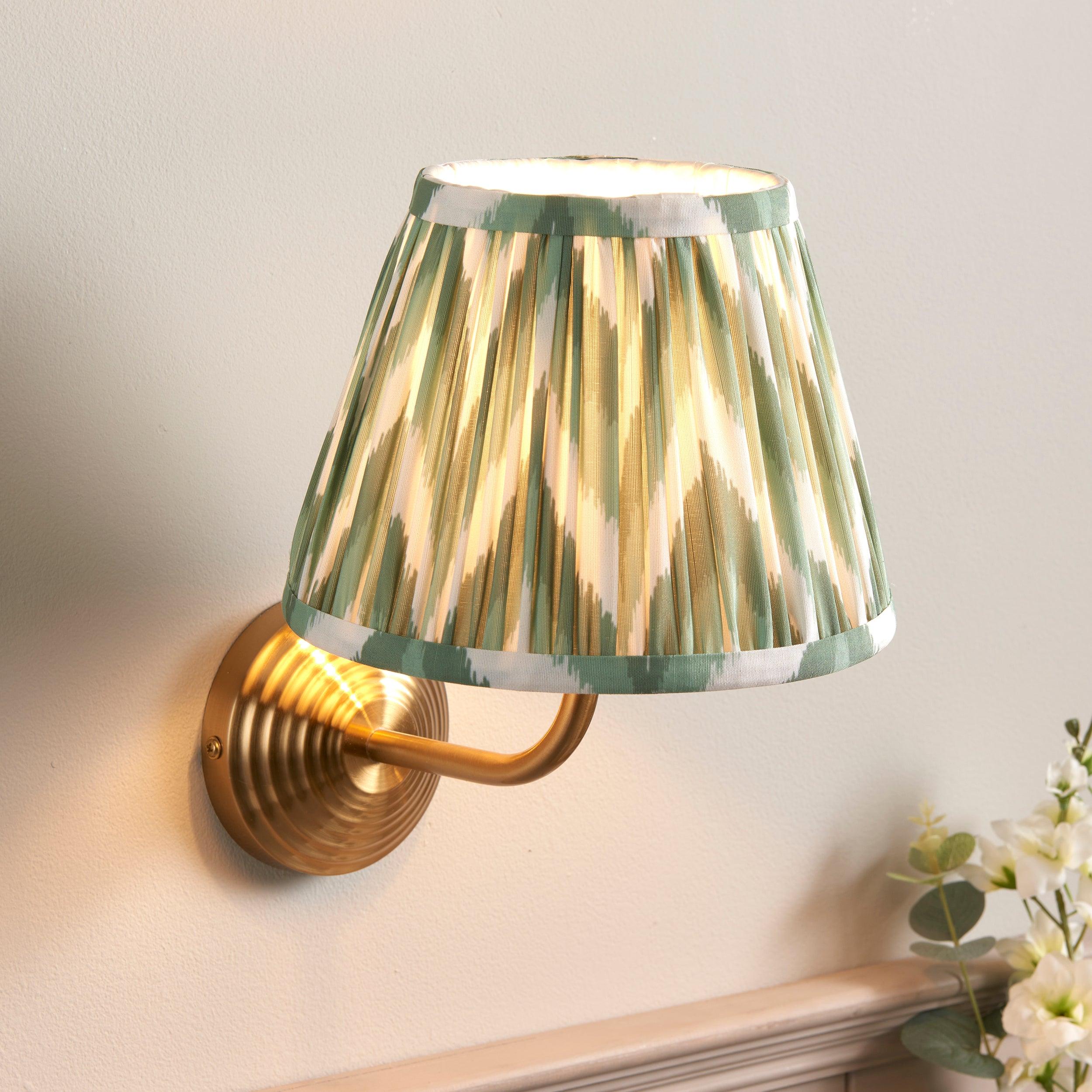 Obelisk Arc Brass Wall Light & Zigzag 20cm Cotswold Green Shade