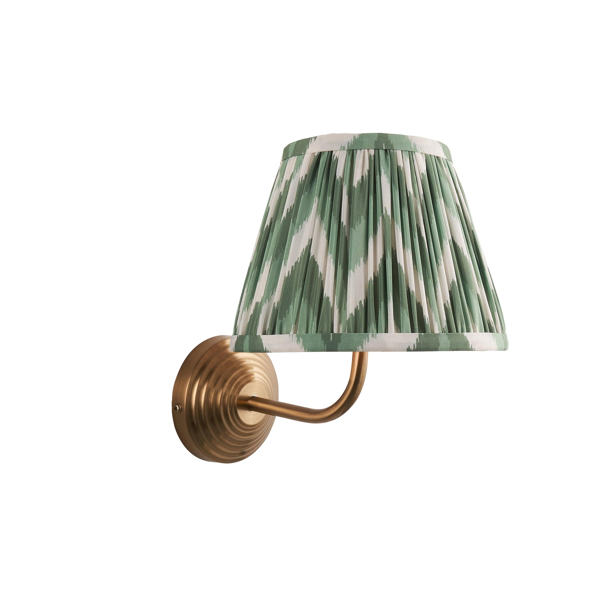 Obelisk Arc Brass Wall Light & Zigzag 20cm Cotswold Green Shade