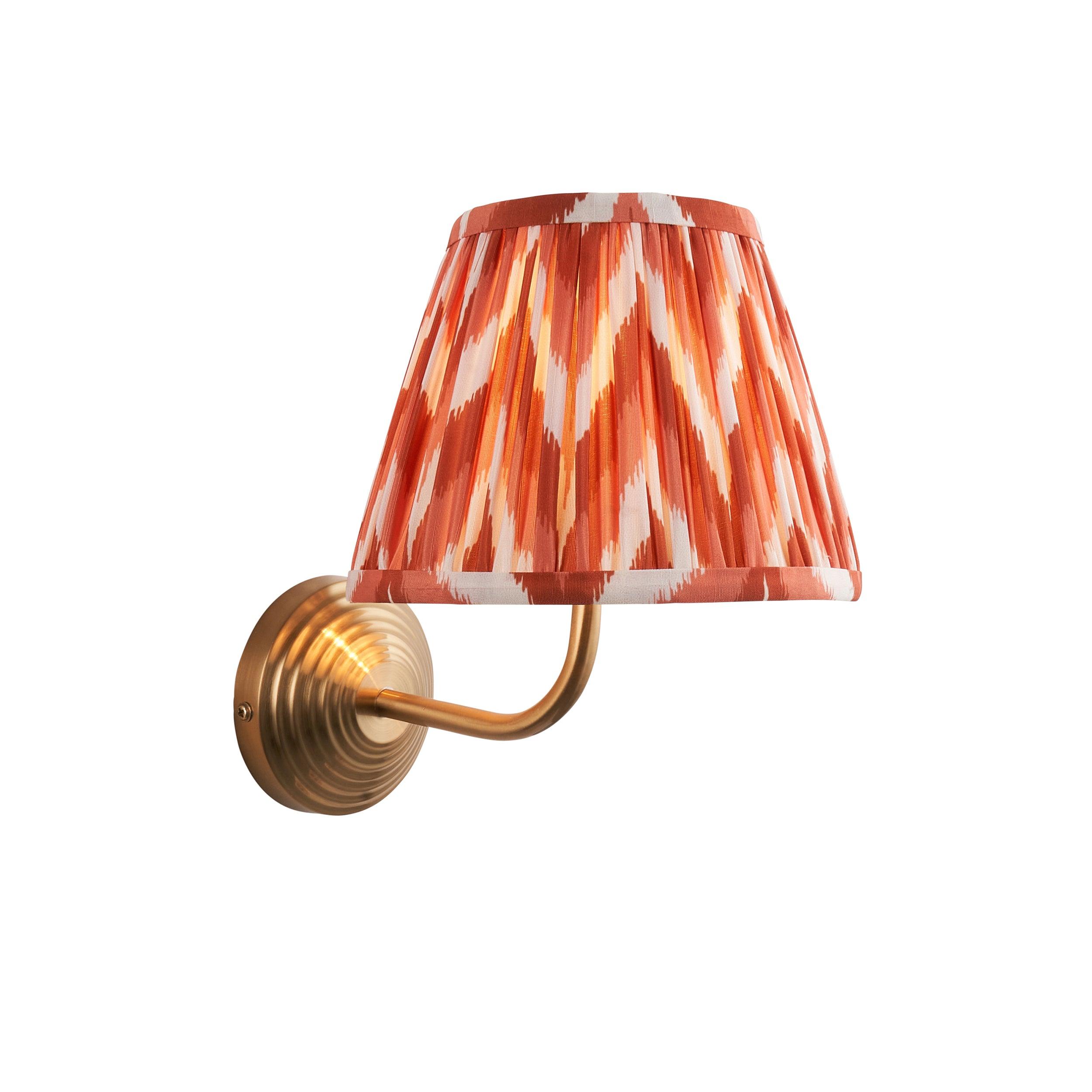 Obelisk Arc Brass Wall Light & Zigzag 20cm Apricot Orange Shade