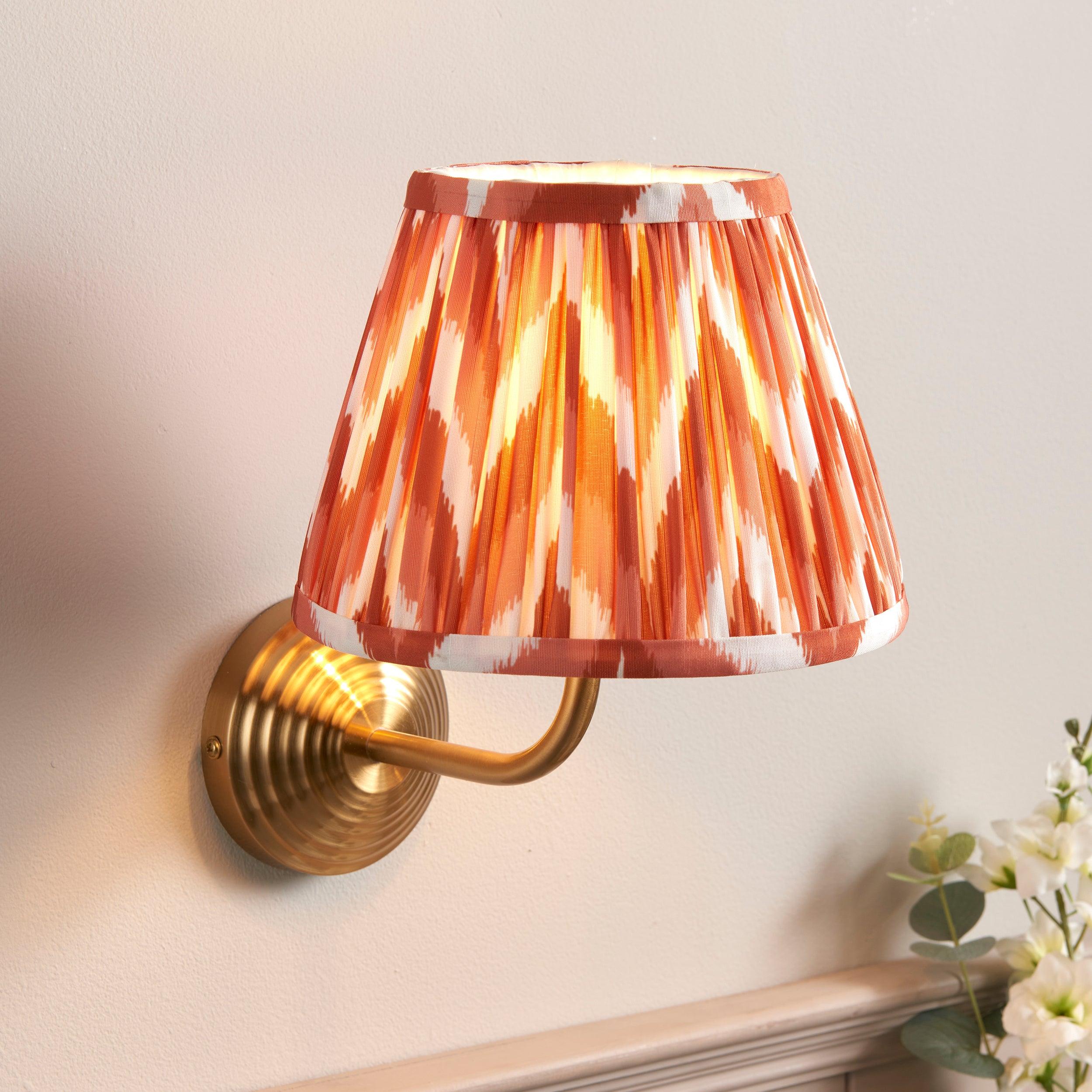 Obelisk Arc Brass Wall Light & Zigzag 20cm Apricot Orange Shade