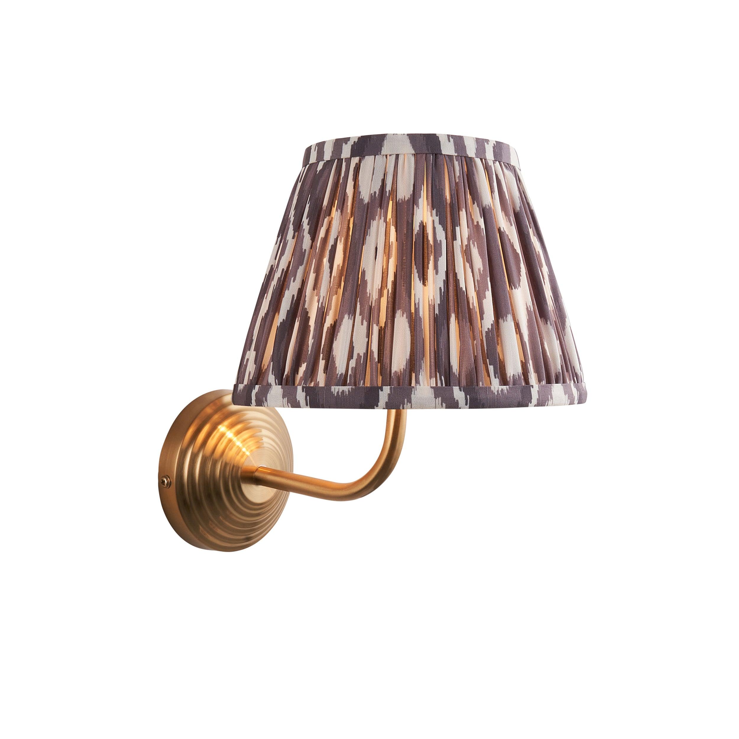 Obelisk Arc Brass Wall Light & Ikat 20cm Pearl Grey Shade