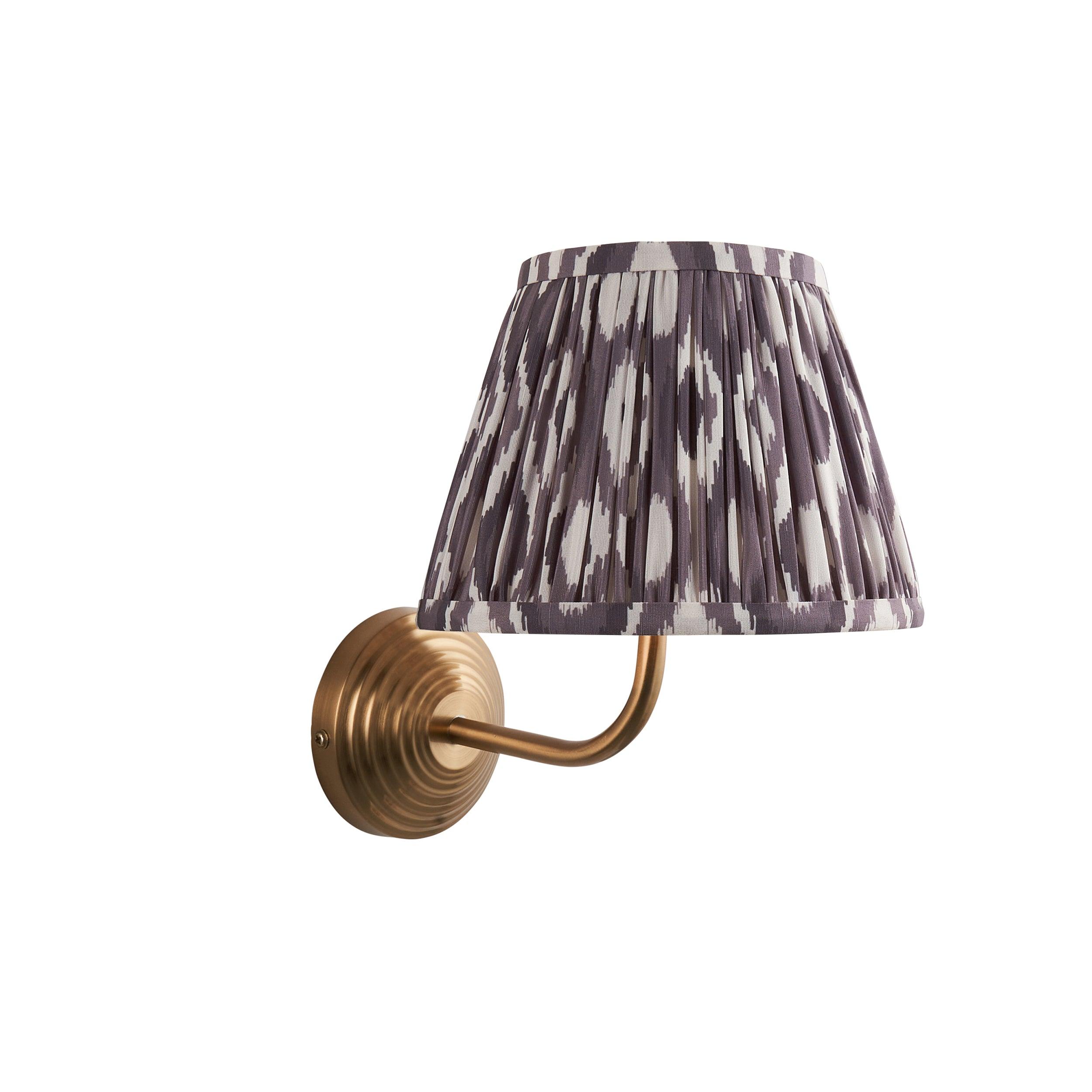 Obelisk Arc Brass Wall Light & Ikat 20cm Pearl Grey Shade