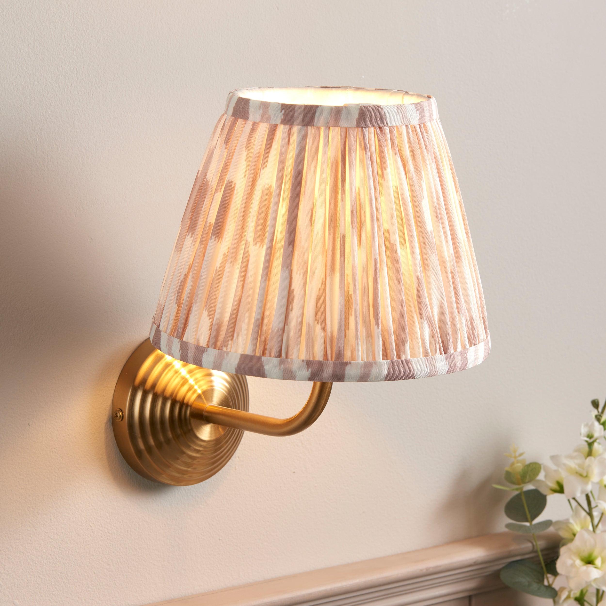 Obelisk Arc Brass Wall Light & Ikat 20cm Neutral Shade