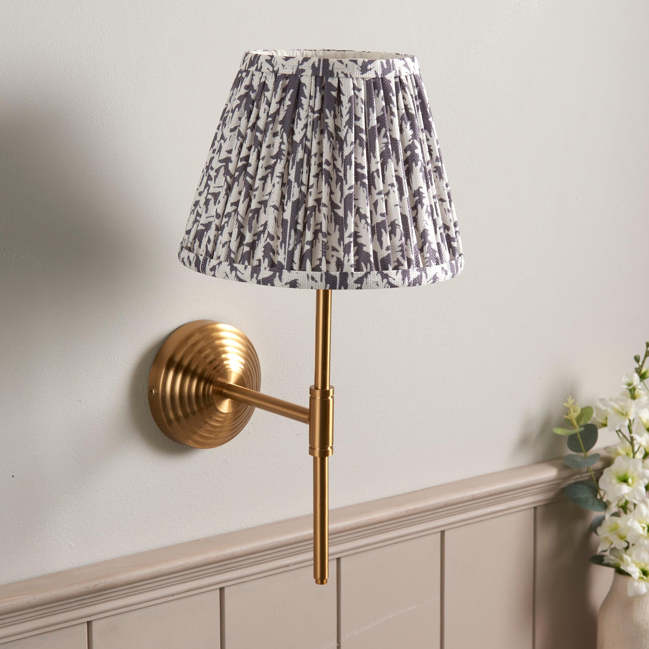 Obelisk Brass Wall Light T Bar & Leaf 20cm Pearl Grey Shade