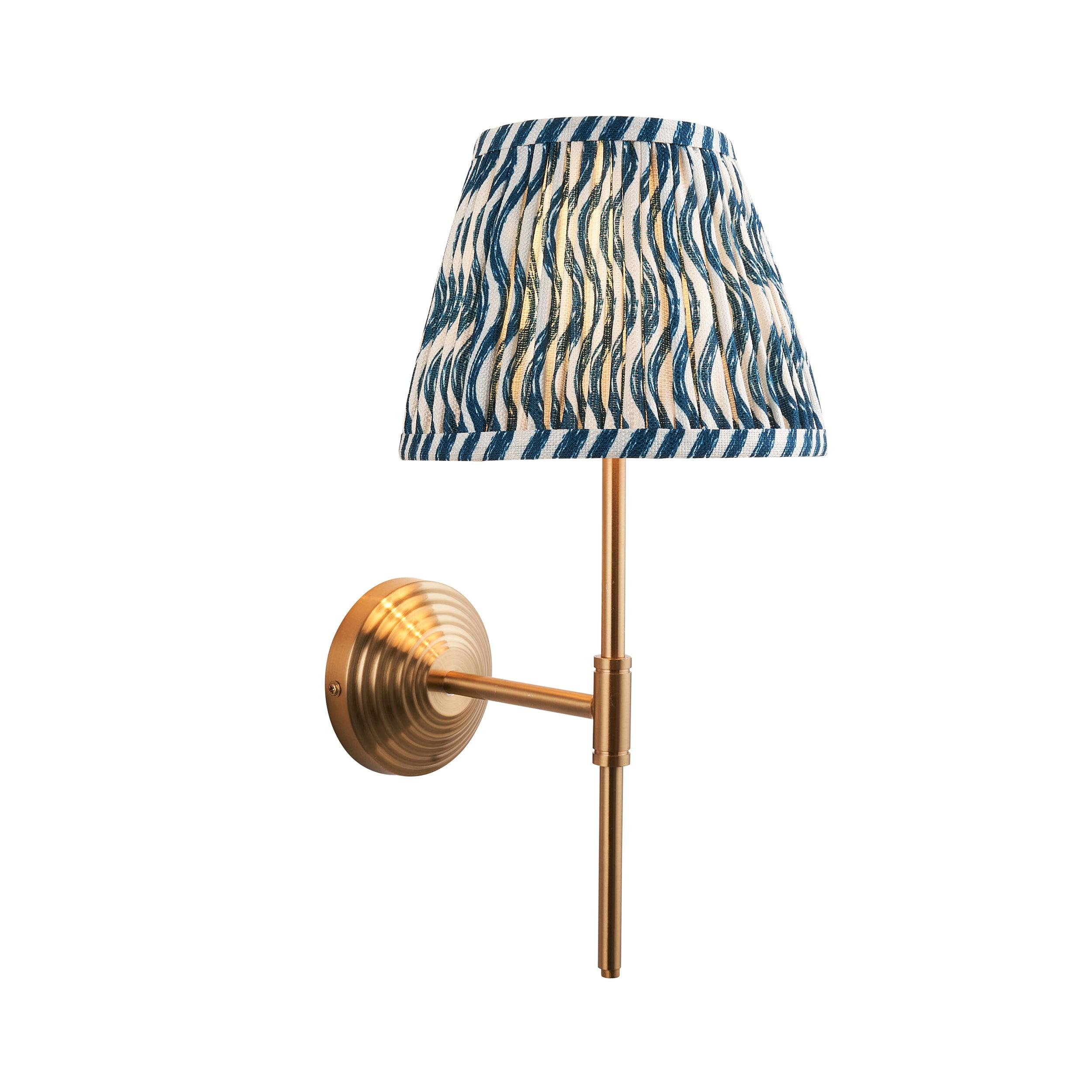 Obelisk Brass Wall Light T Bar & Ripple 20cm Marlin Blue Shade