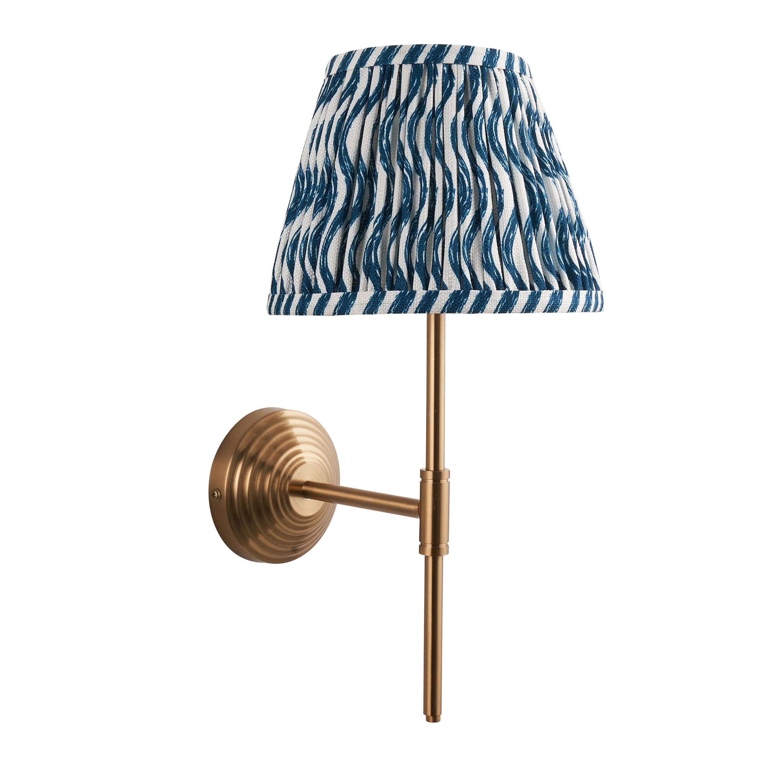 Obelisk Brass Wall Light T Bar & Ripple 20cm Marlin Blue Shade