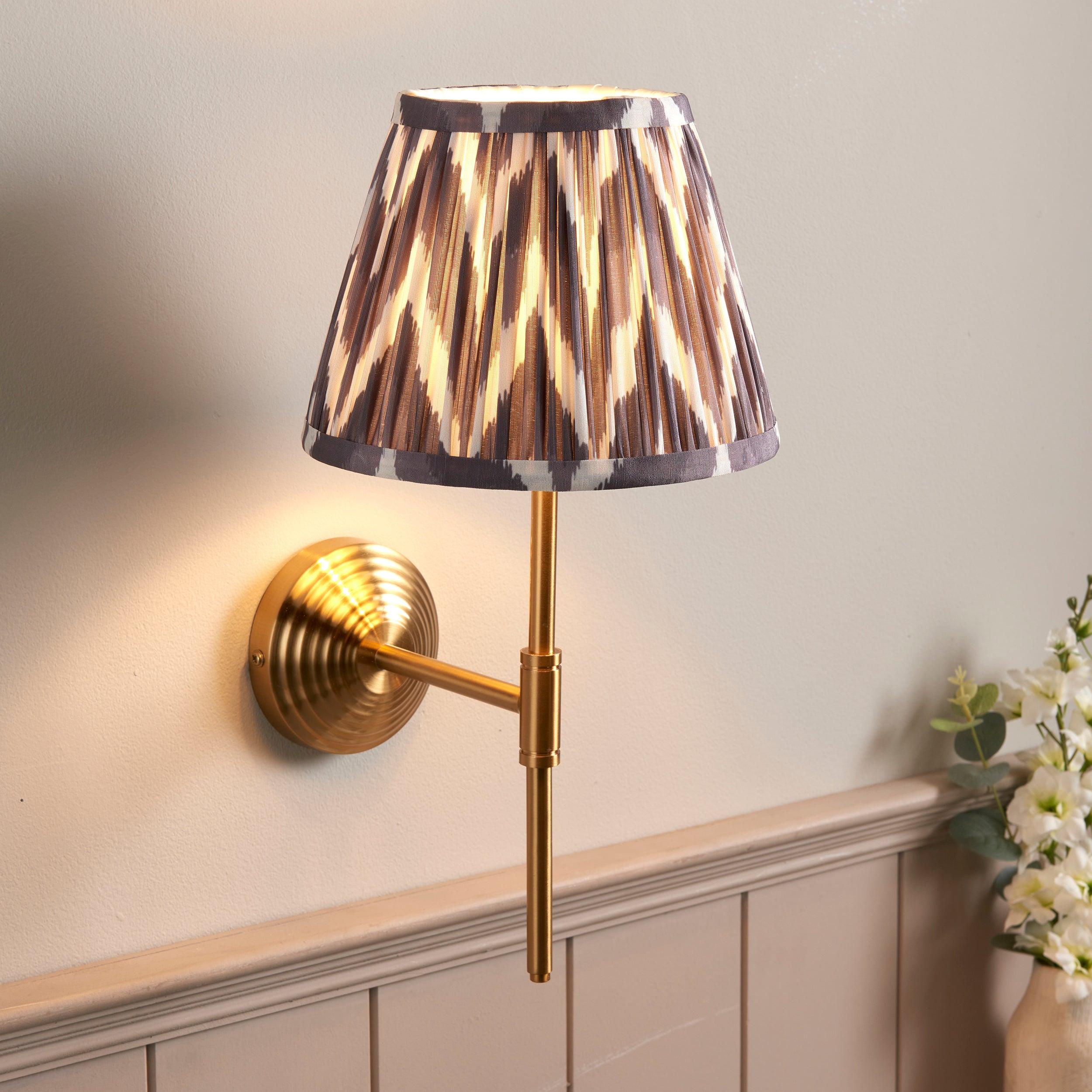 Obelisk Brass Wall Light T Bar & Zigzag 20cm Pearl Grey Shade