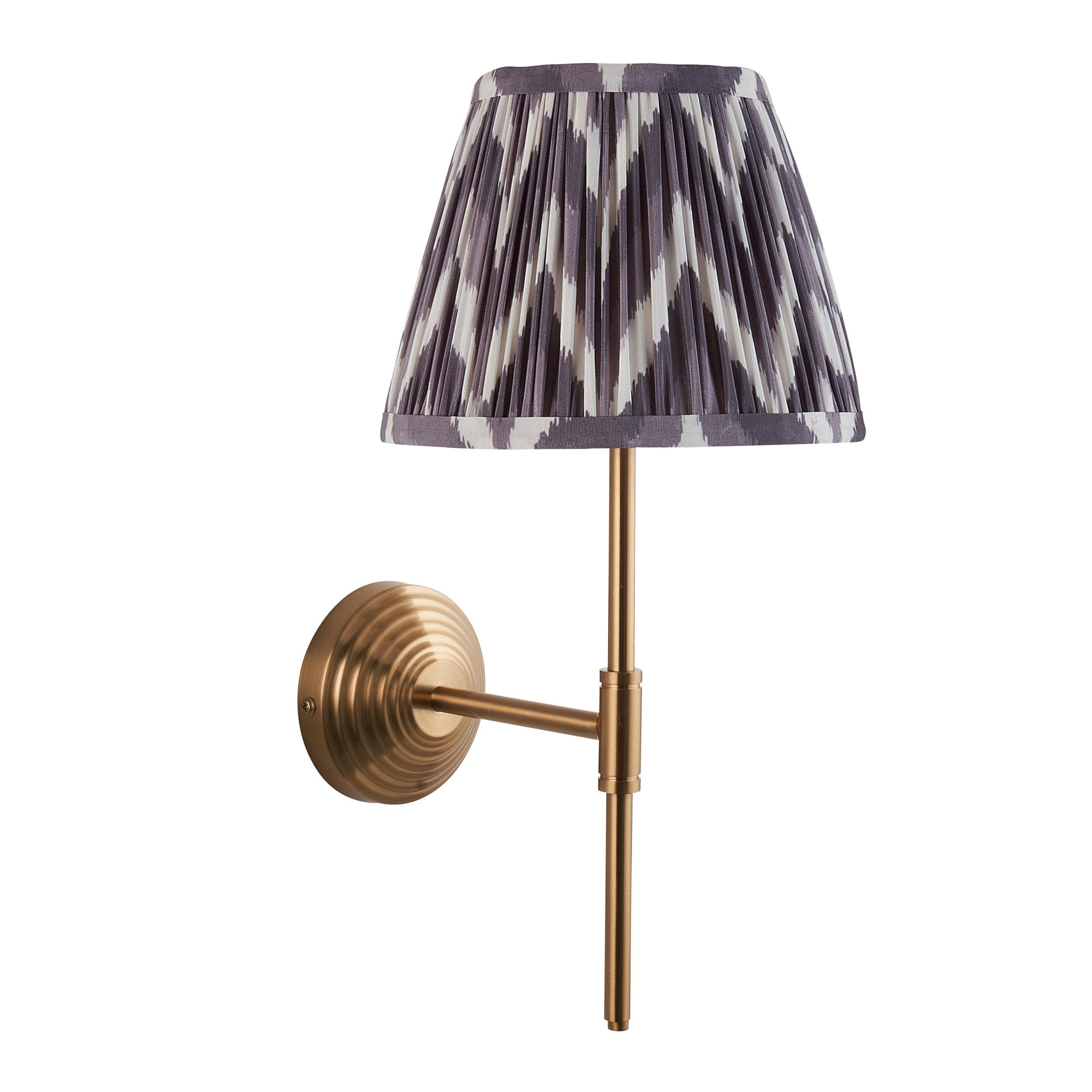 Obelisk Brass Wall Light T Bar & Zigzag 20cm Pearl Grey Shade