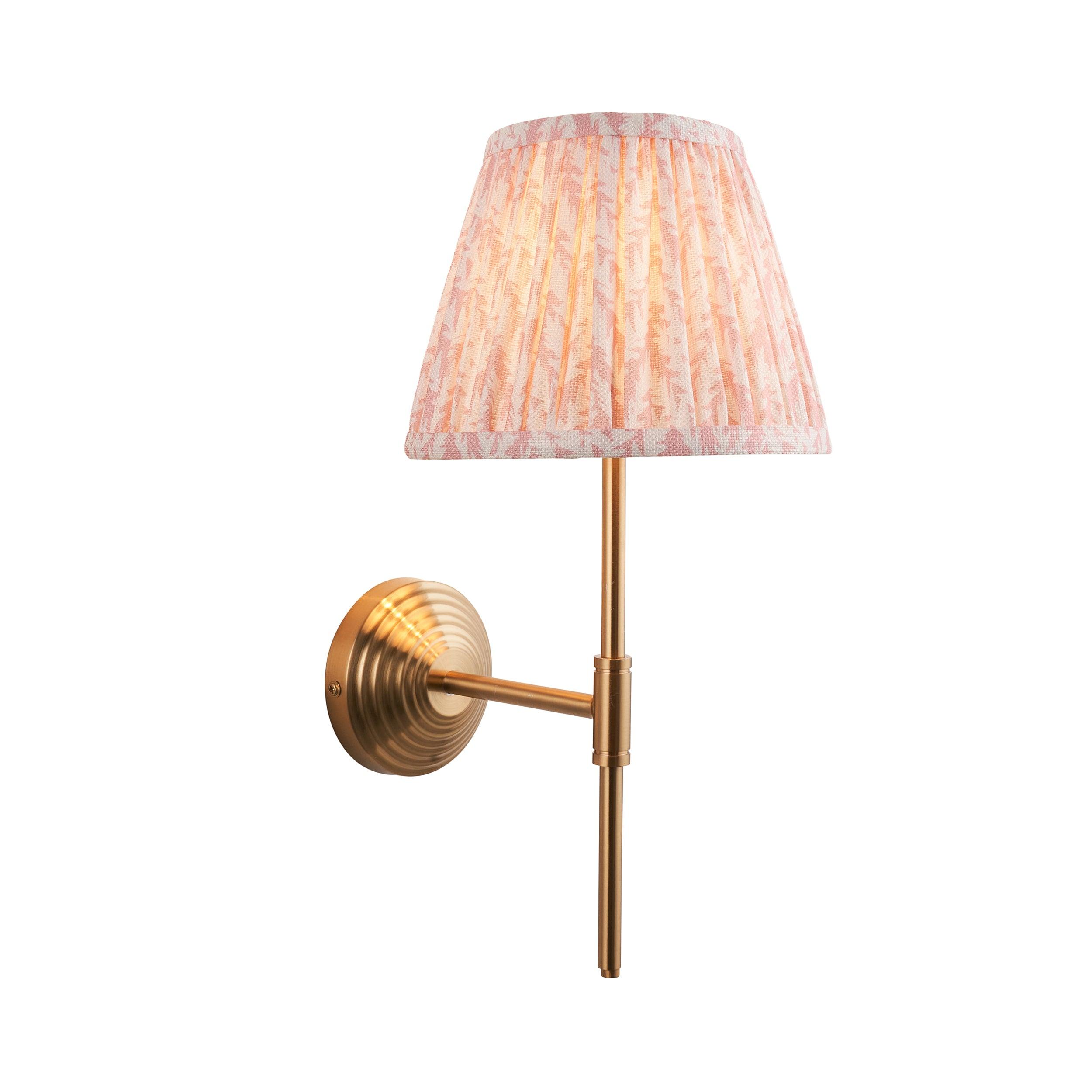 Obelisk Brass Wall Light T Bar & Leaf 20cm Peachy keen Shade