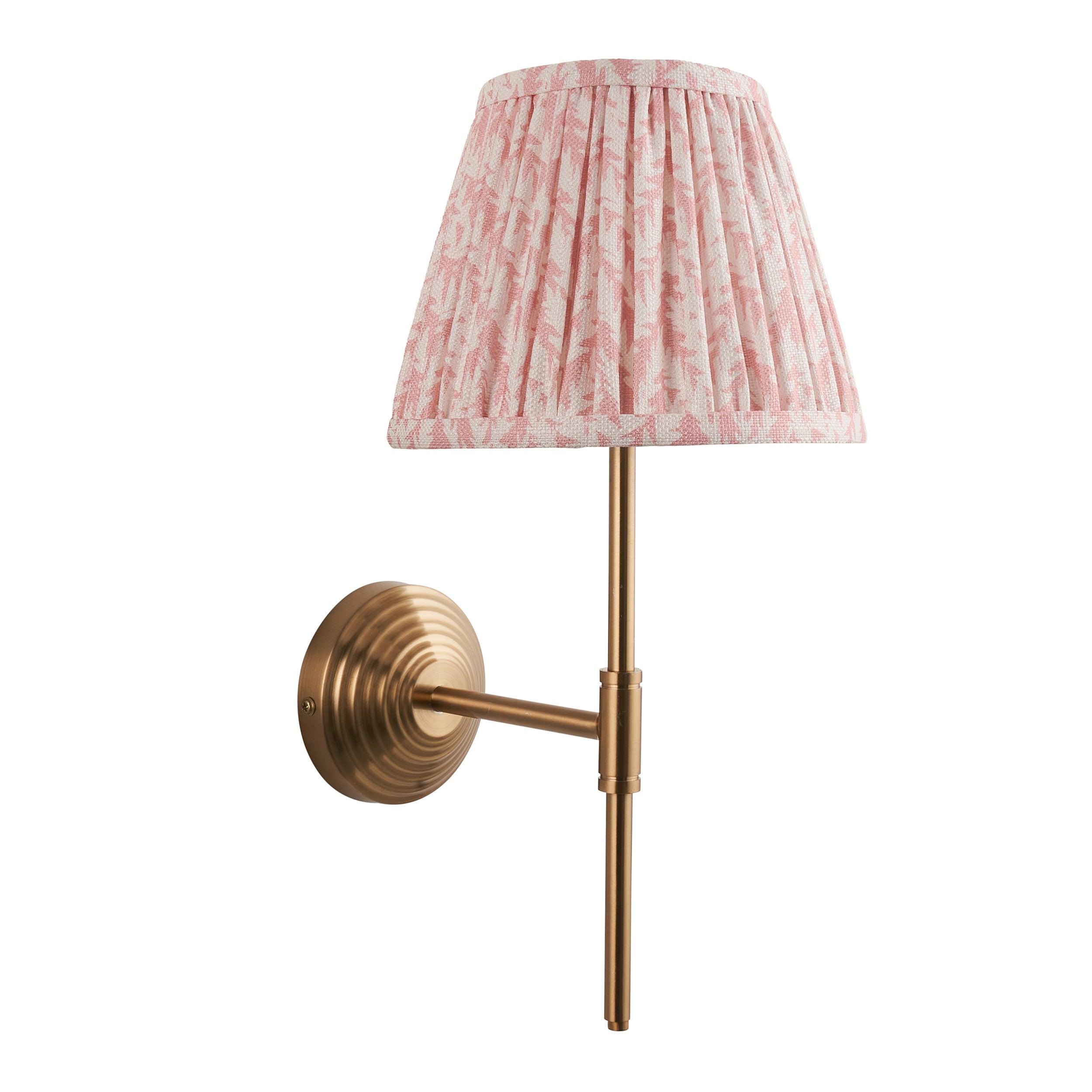 Obelisk Brass Wall Light T Bar & Leaf 20cm Peachy keen Shade