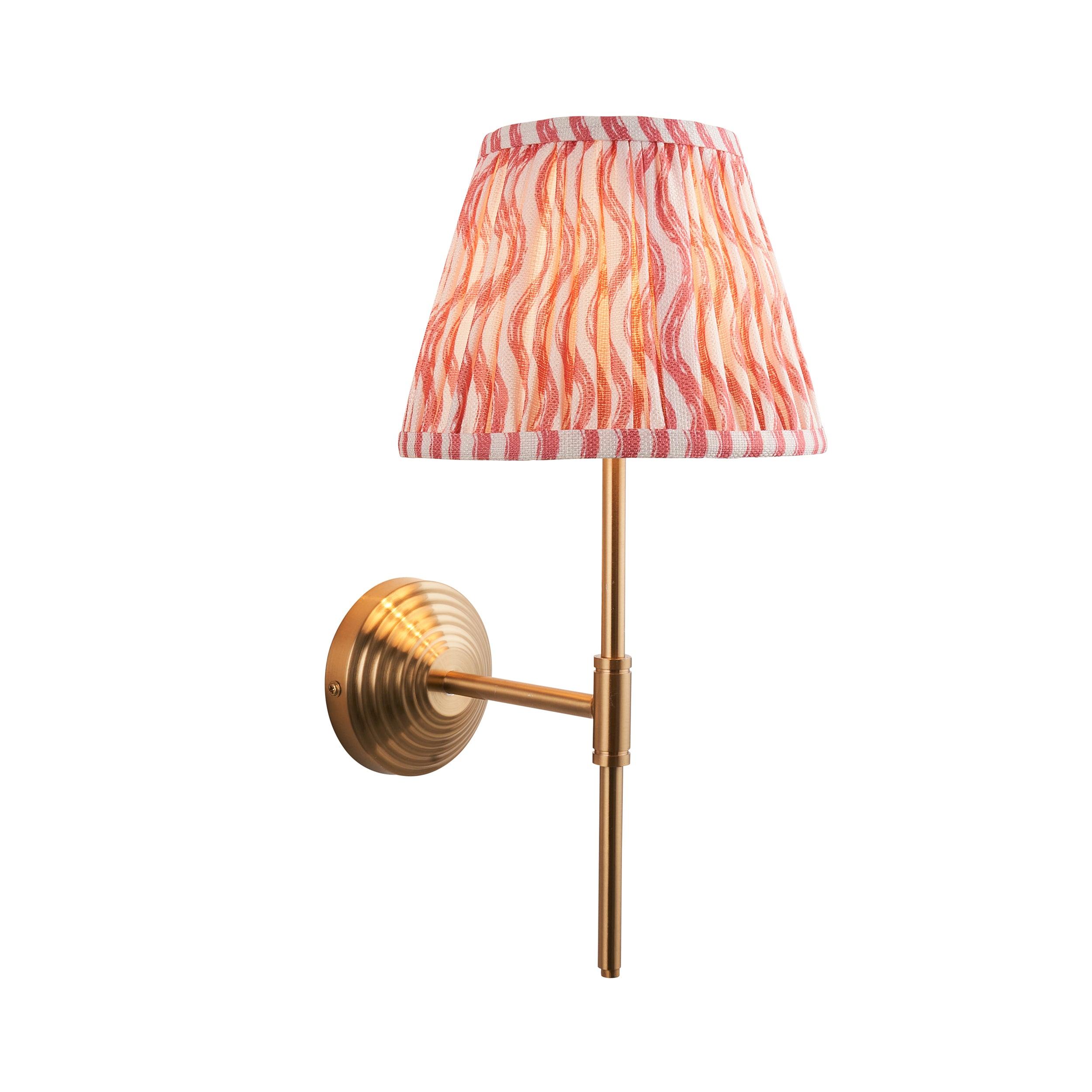Obelisk Brass Wall Light T Bar & Ripple 20cm Coral Pink Shade