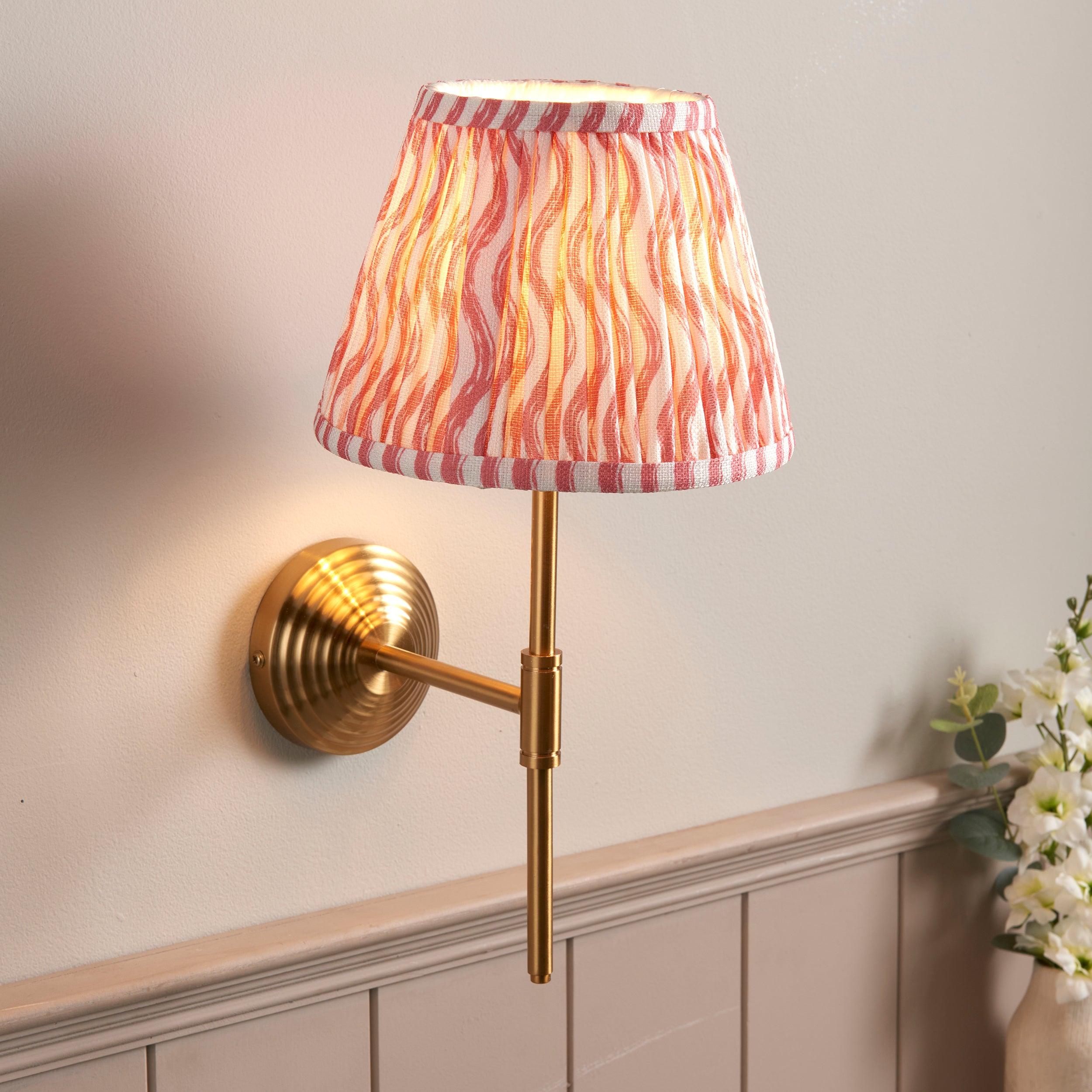 Obelisk Brass Wall Light T Bar & Ripple 20cm Coral Pink Shade