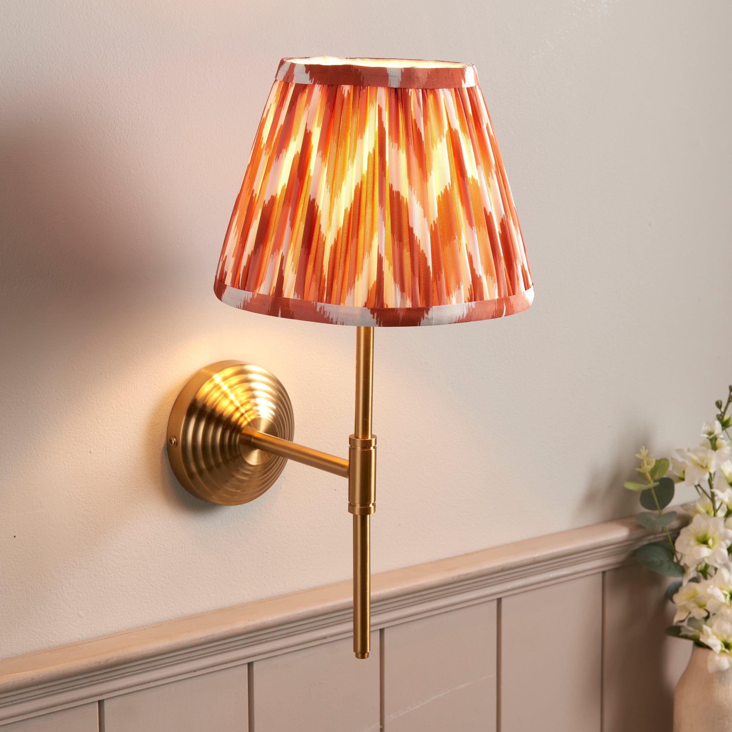Obelisk Brass Wall Light T Bar & Zigzag 20cm Apricot Orange Shade