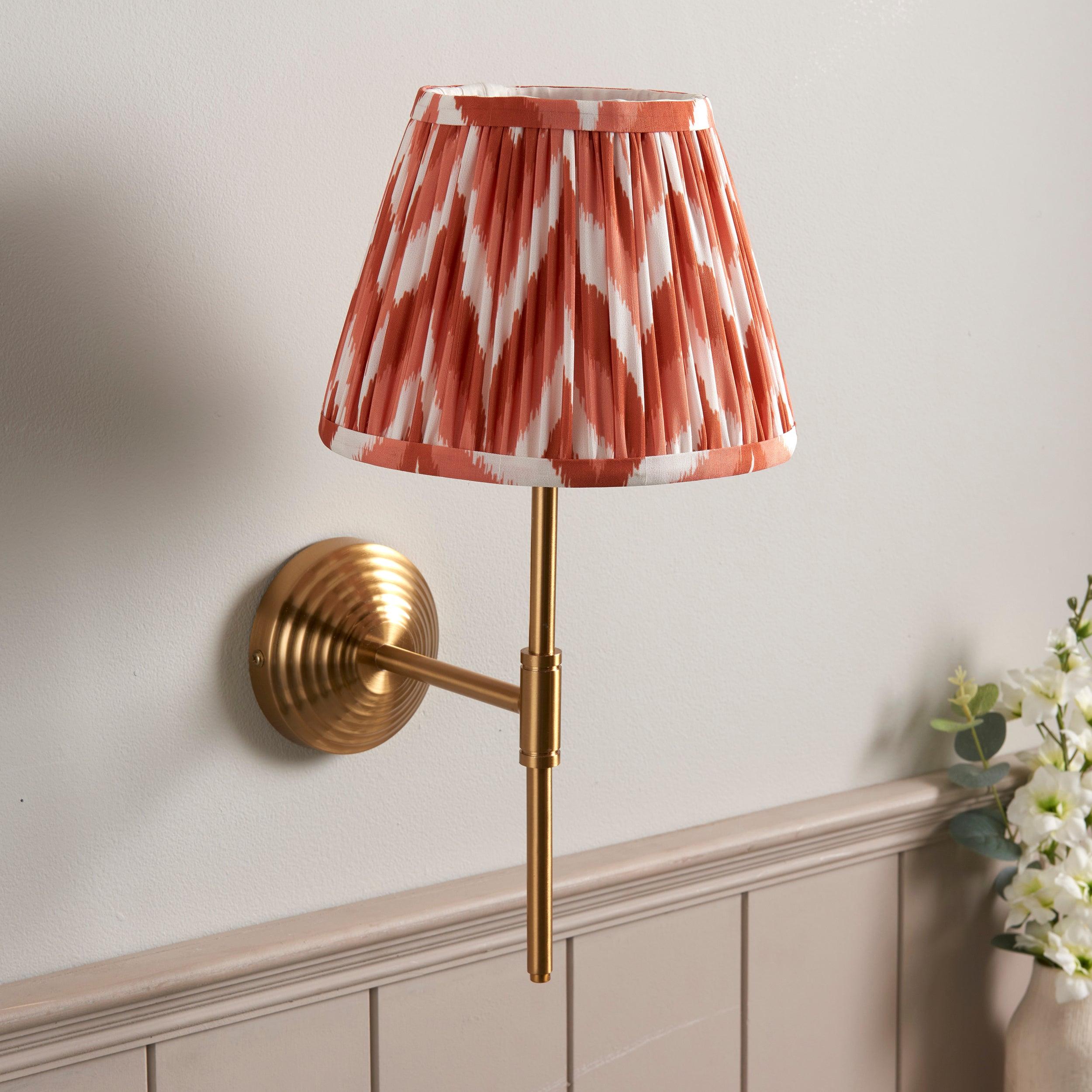 Obelisk Brass Wall Light T Bar & Zigzag 20cm Apricot Orange Shade