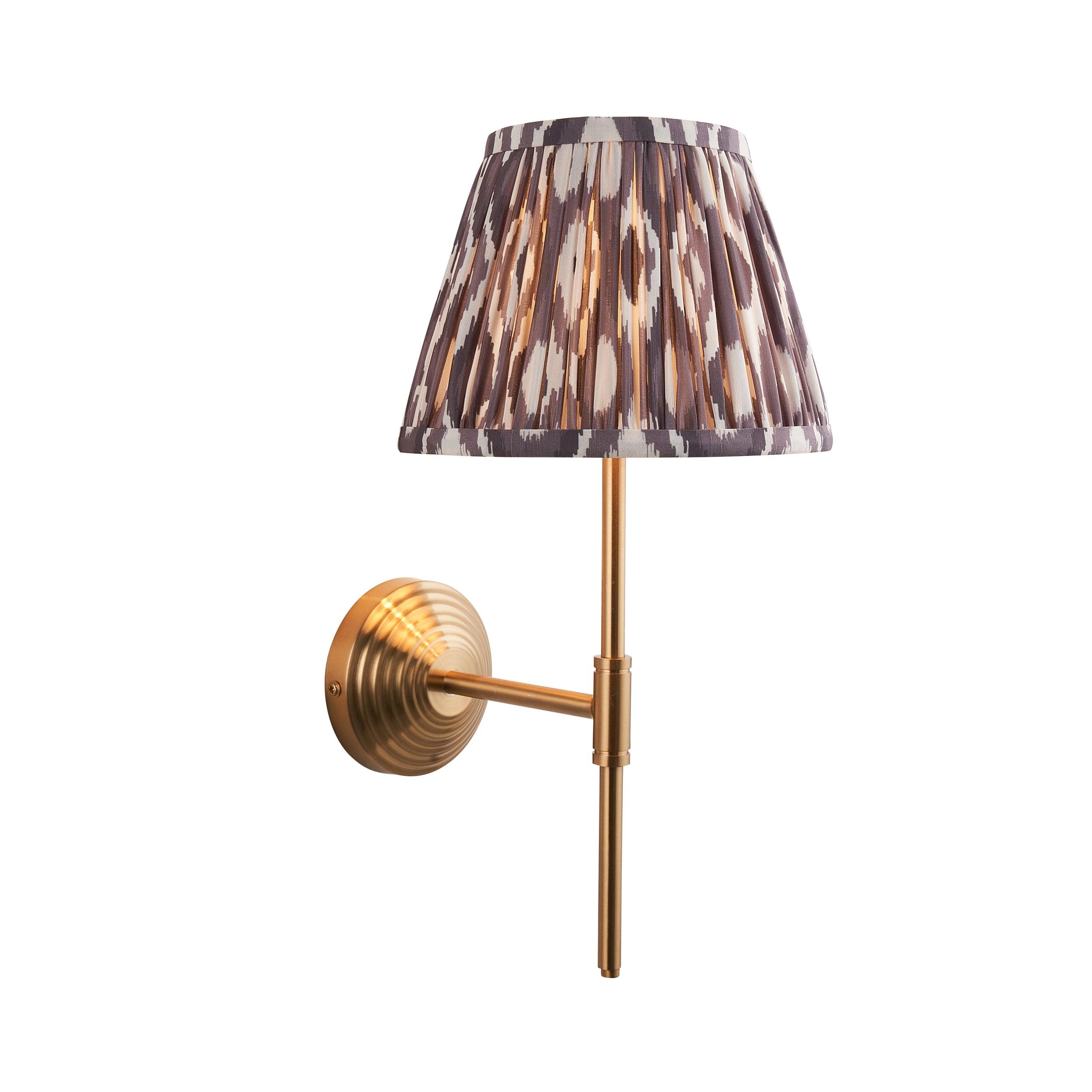 Obelisk Brass Wall Light T Bar & Ikat 20cm Pearl Grey Shade