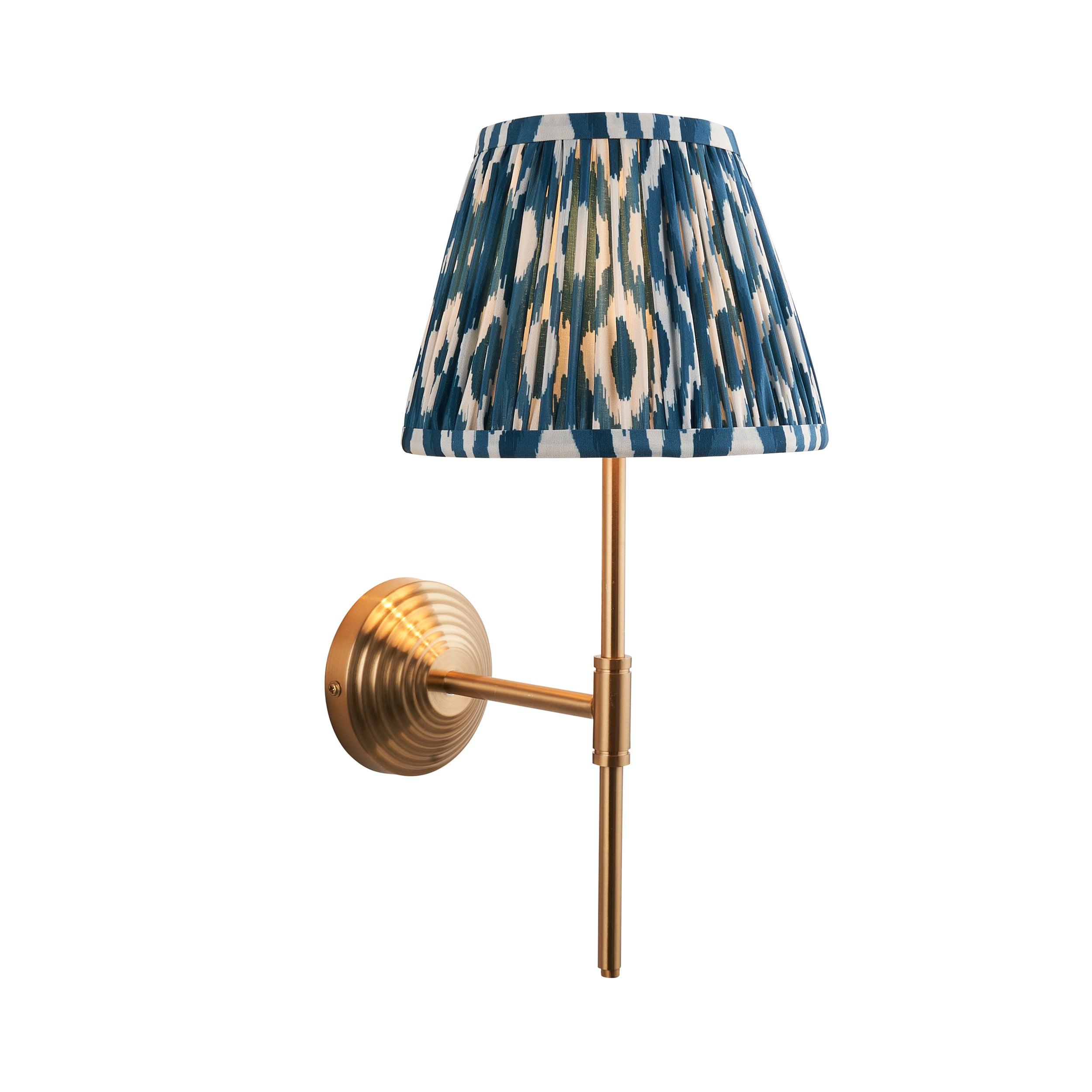 Obelisk Brass Wall Light T Bar & Ikat 20cm Marlin Blue Shade