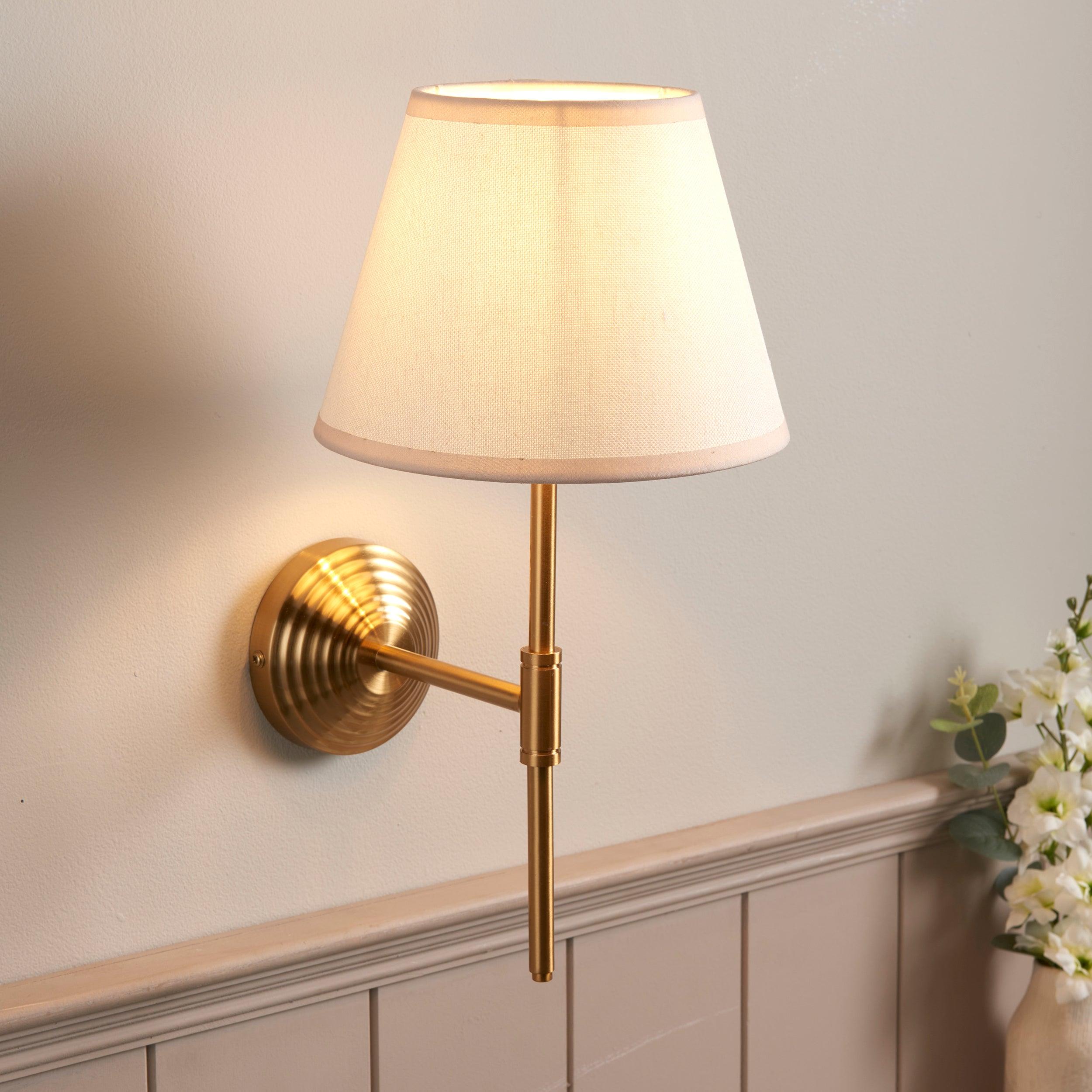 Obelisk Brass Wall Light T Bar & Ivy 20cm Vintage white Shade