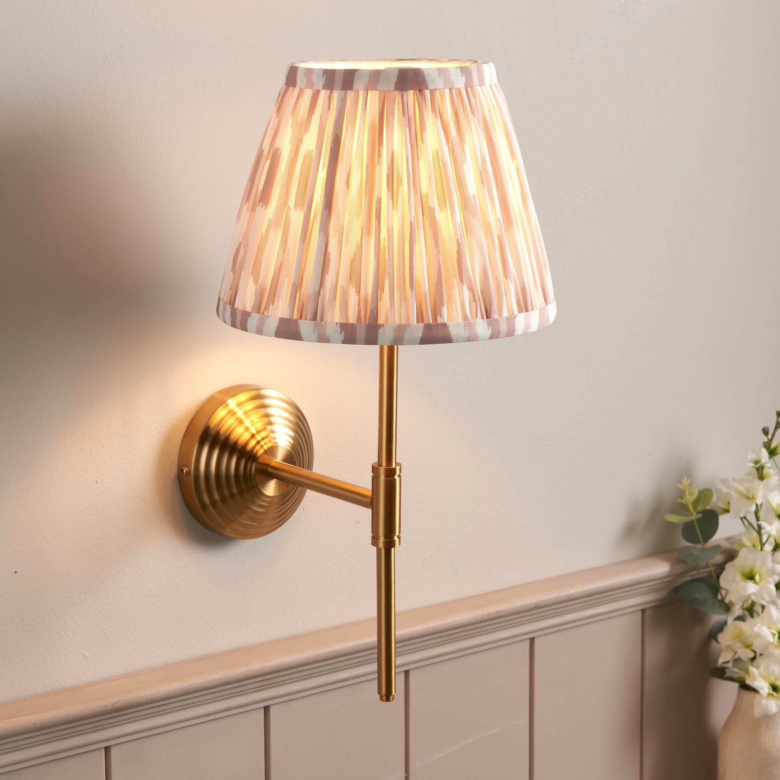 Obelisk Brass Wall Light T Bar & Ikat 20cm Neutral Shade