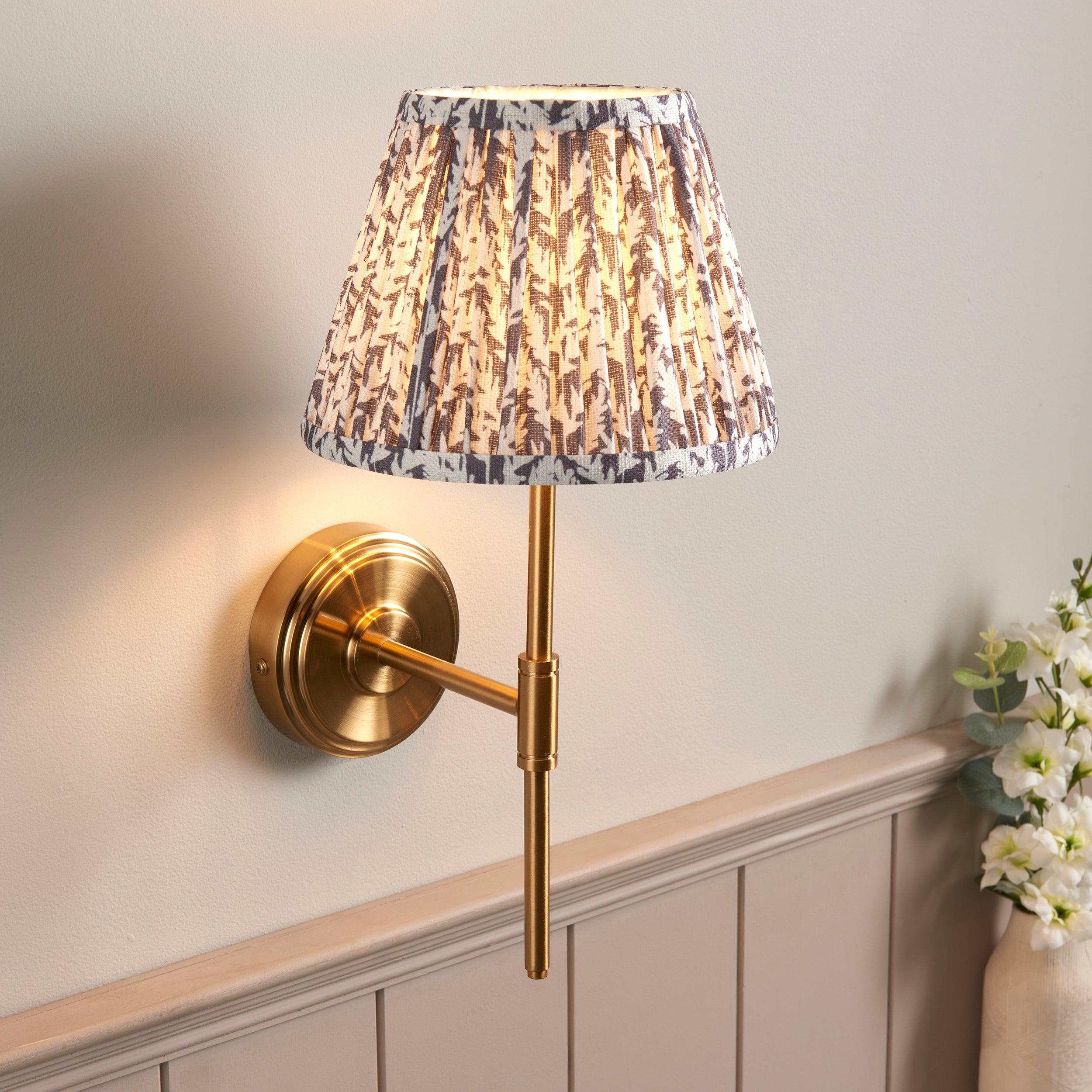 Step T Bar Brass Wall Light & Leaf 20cm Pearl Grey Shade