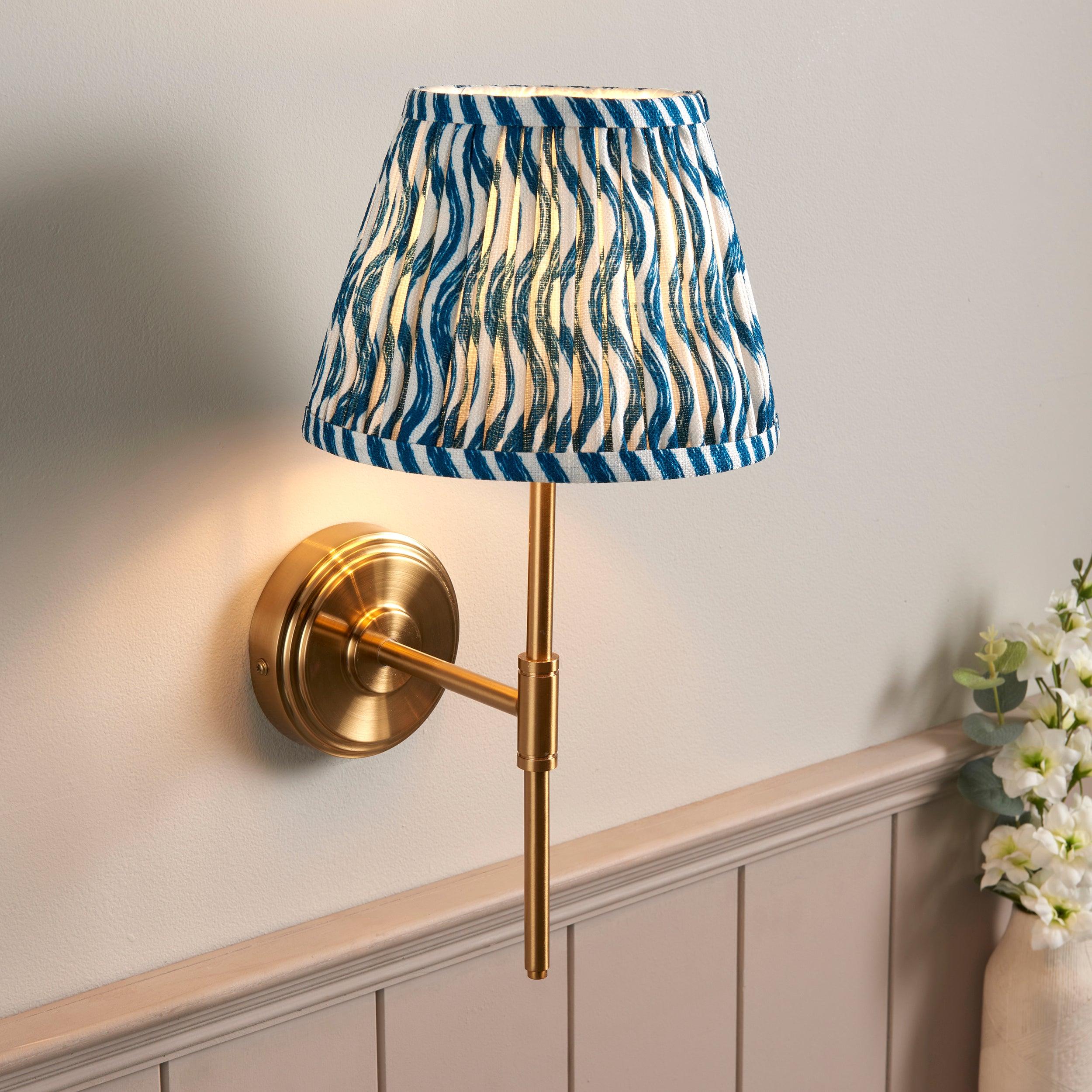 Step T Bar Brass Wall Light & Ripple 20cm Marlin Blue Shade