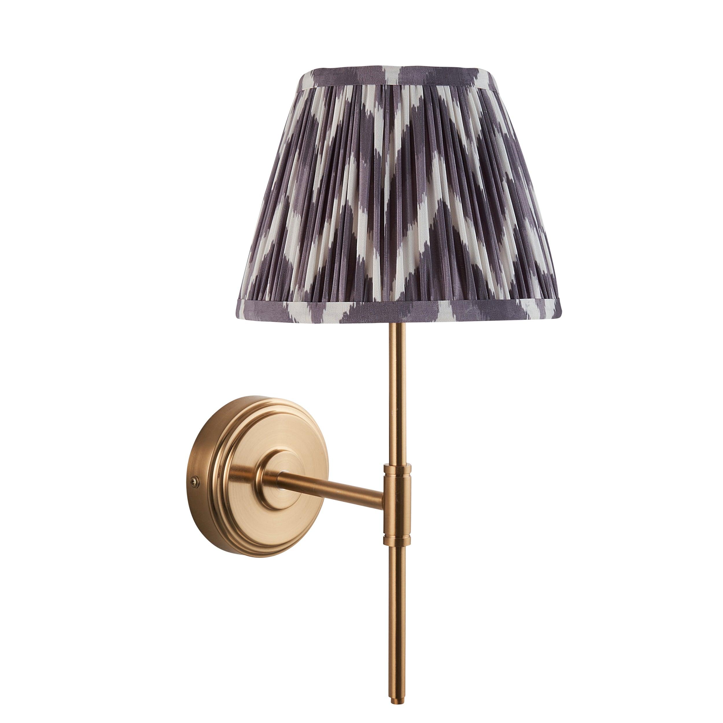Step T Bar Brass Wall Light & Zigzag 20cm Pearl Grey Shade