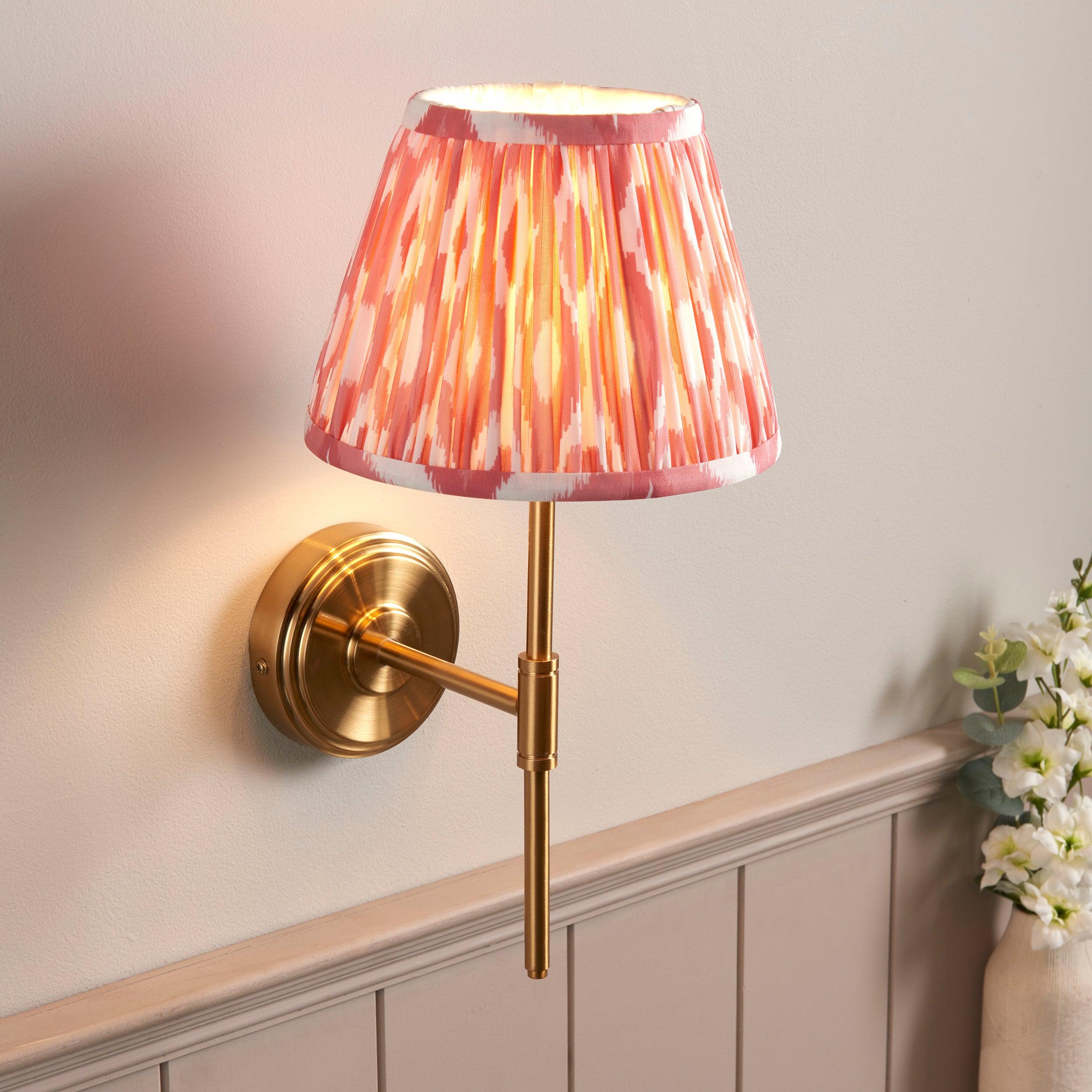 Step T Bar Brass Wall Light & Ikat 20cm Coral Pink Shade