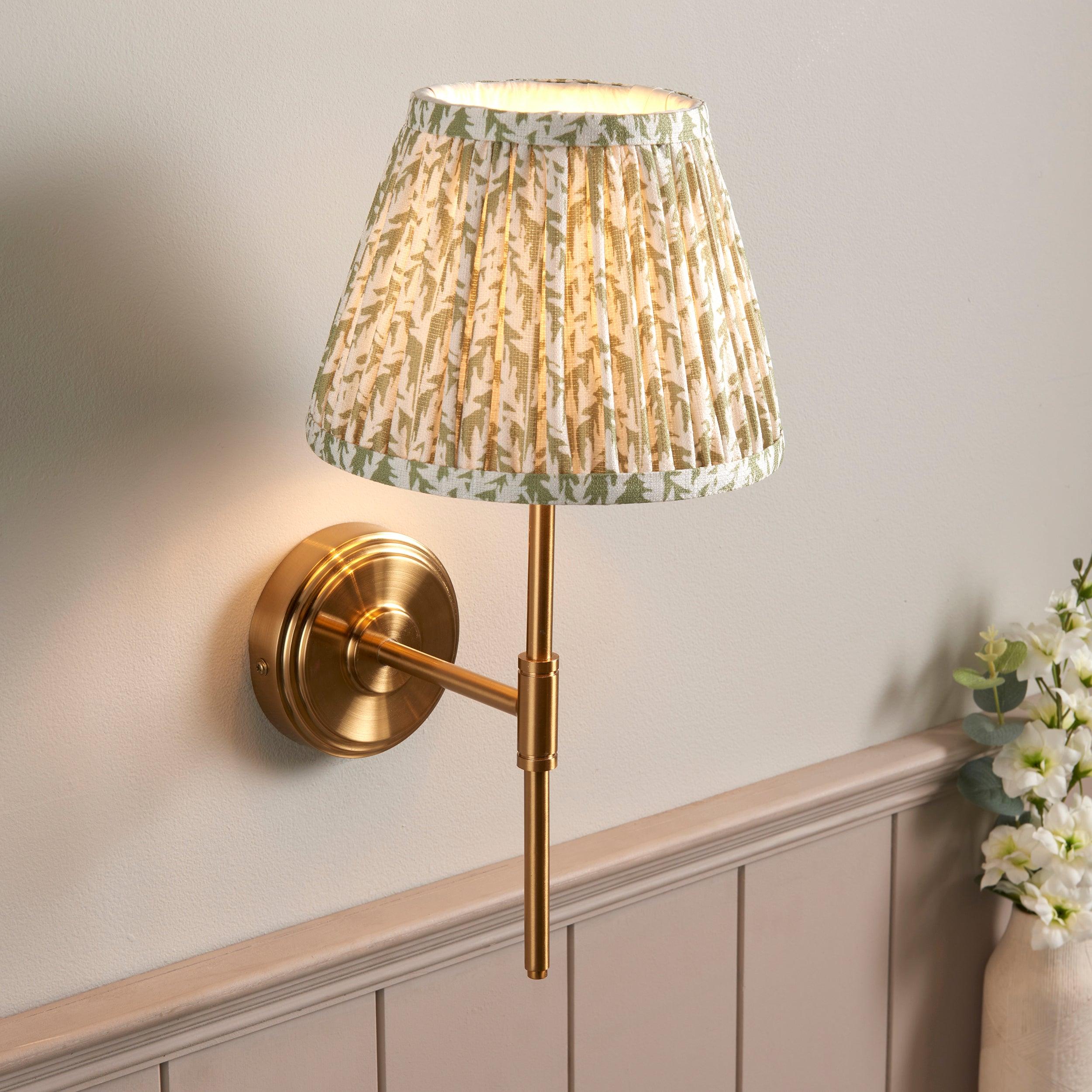 Step T Bar Brass Wall Light & Leaf 20cm Herb Garden Green Shade