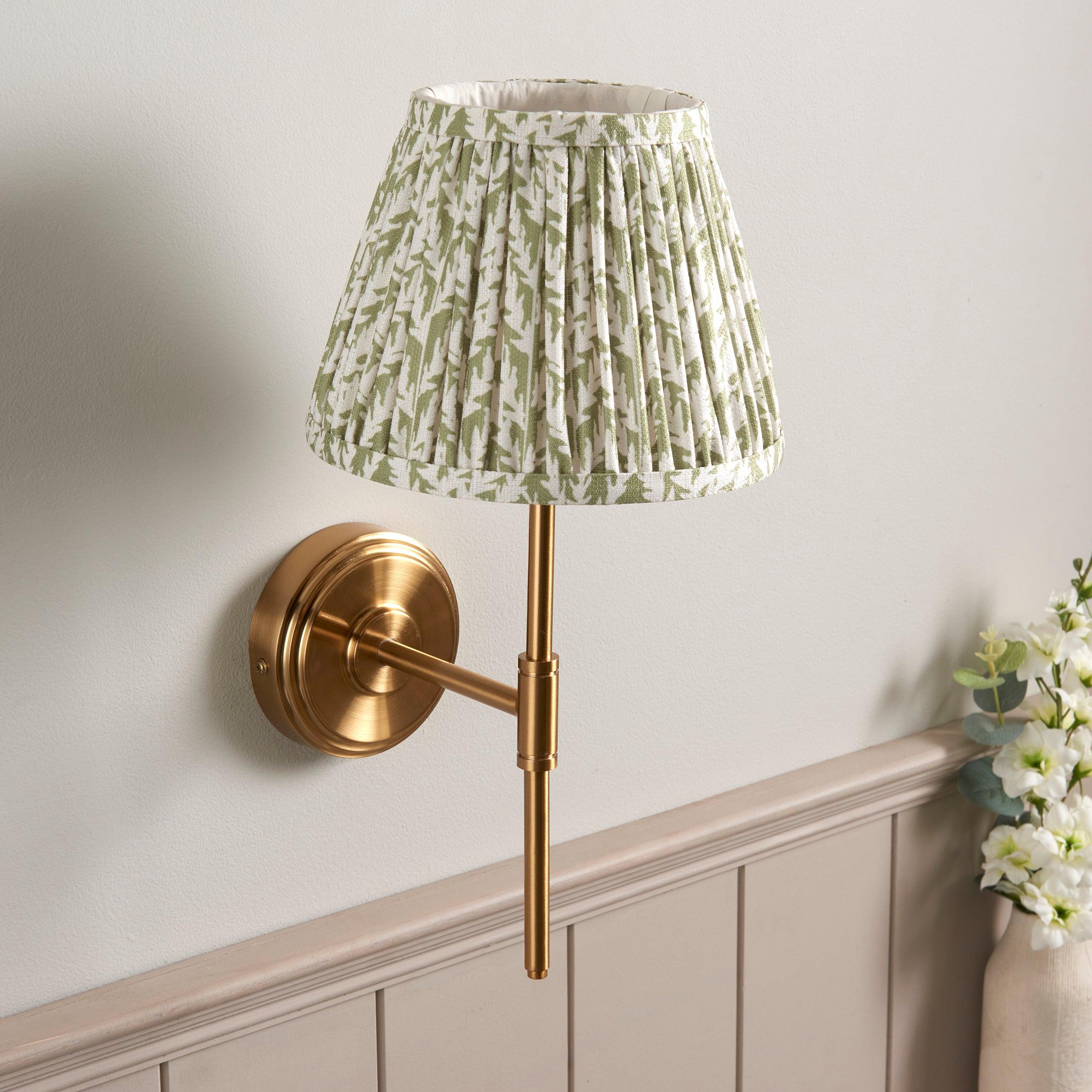 Step T Bar Brass Wall Light & Leaf 20cm Herb Garden Green Shade