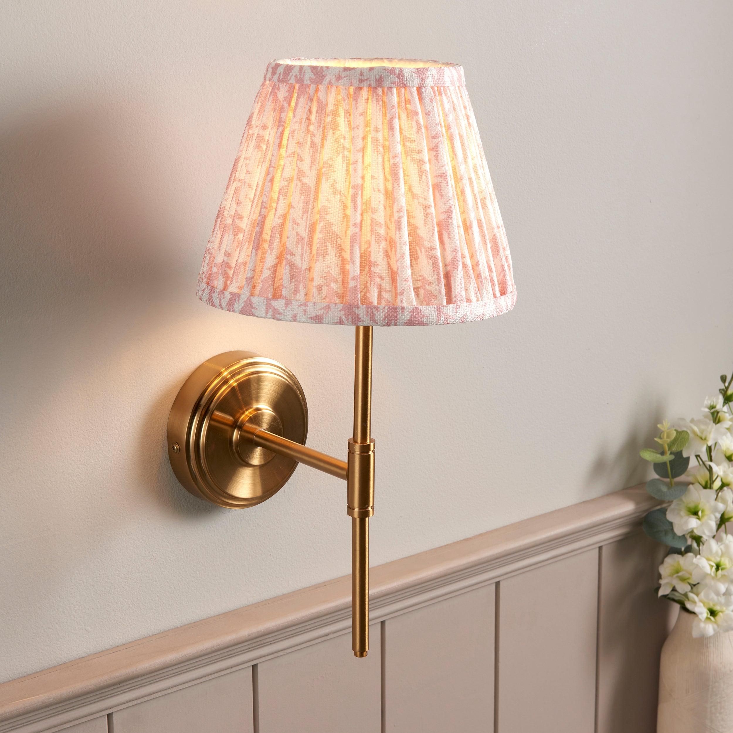 Step T Bar Brass Wall Light & Leaf 20cm Peachy keen Shade