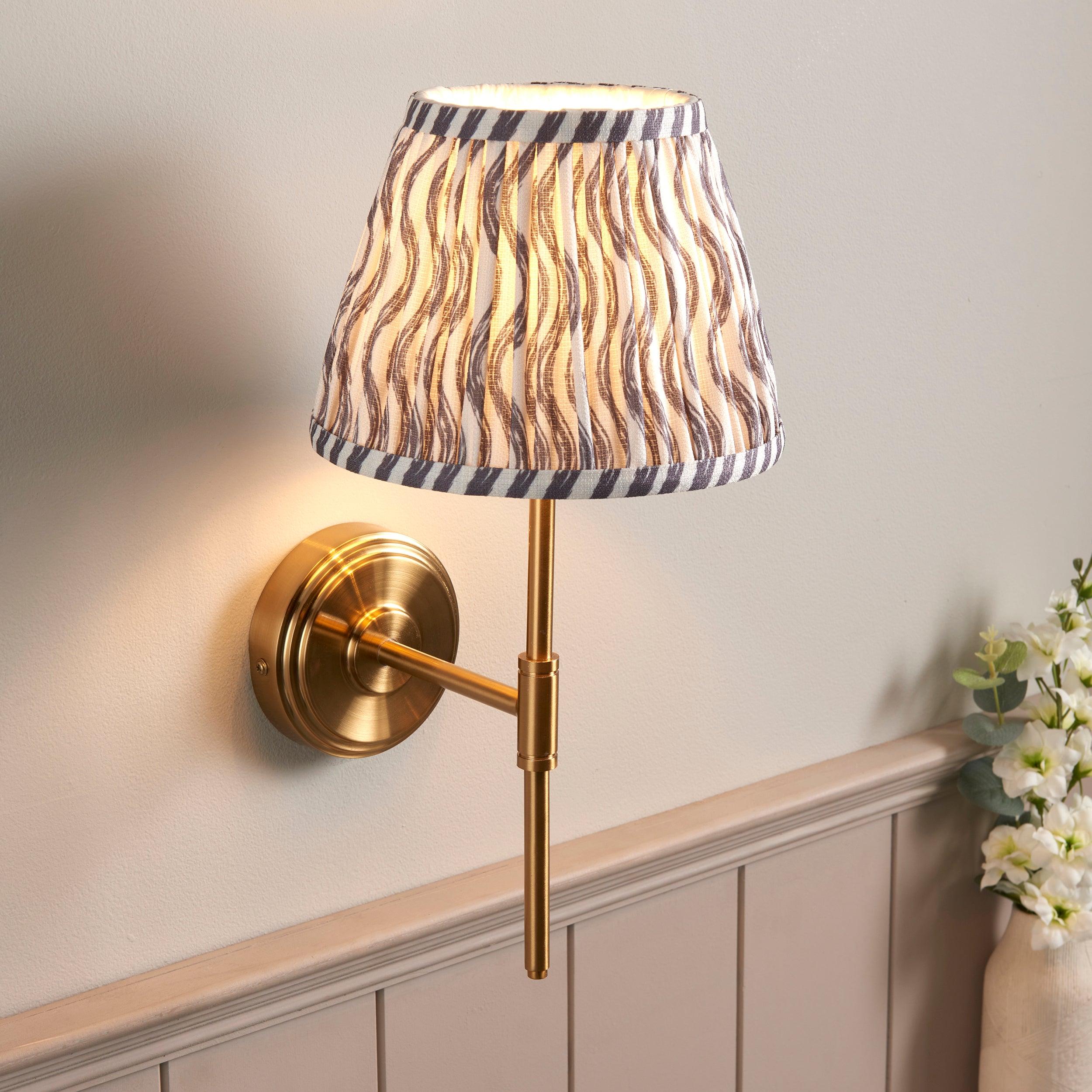 Step T Bar Brass Wall Light & Ripple 20cm Pearl Grey Shade