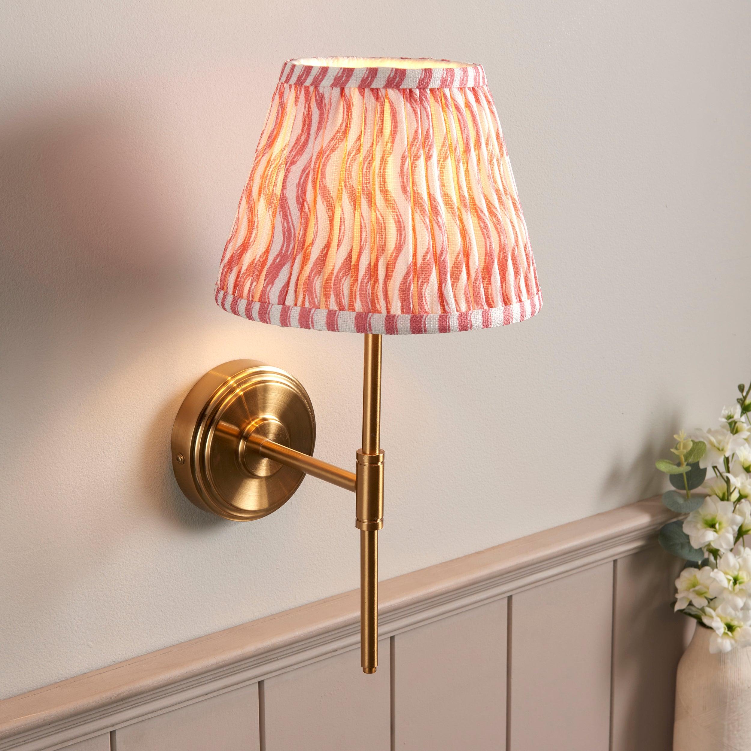 Step T Bar Brass Wall Light & Ripple 20cm Coral Pink Shade