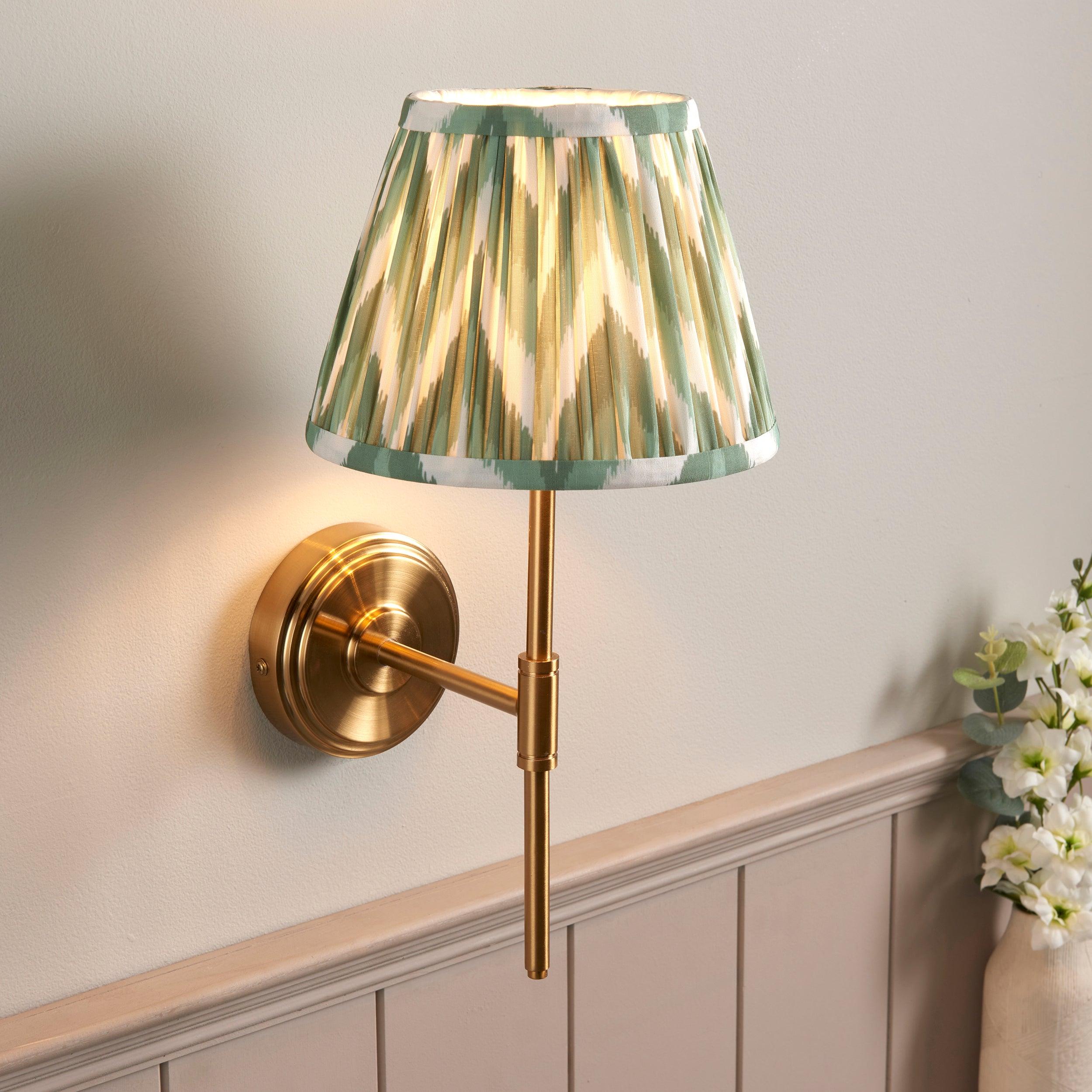Step T Bar Brass Wall Light & Zigzag 20cm Cotswold Green Shade