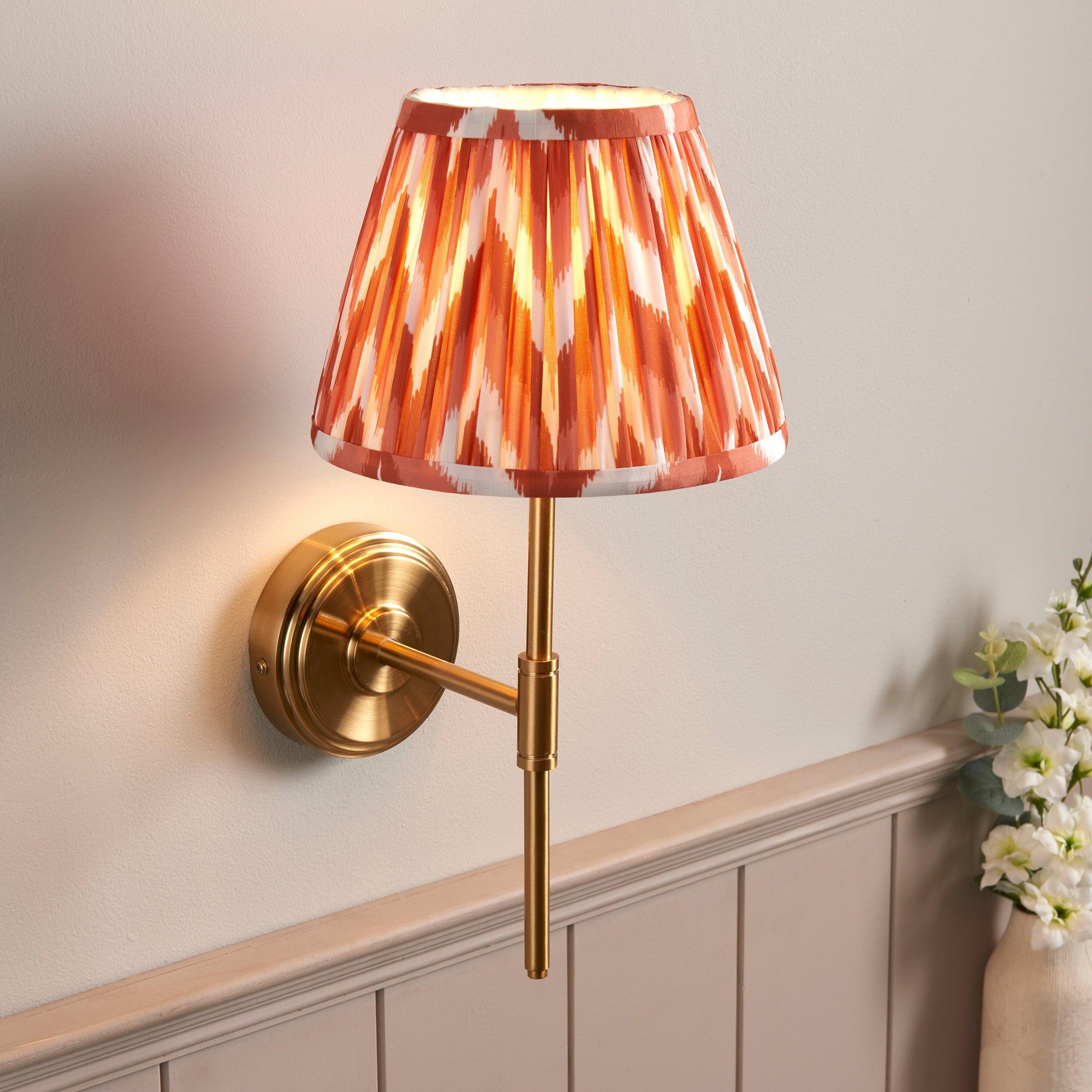 Step T Bar Brass Wall Light & Zigzag 20cm Apricot Orange Shade