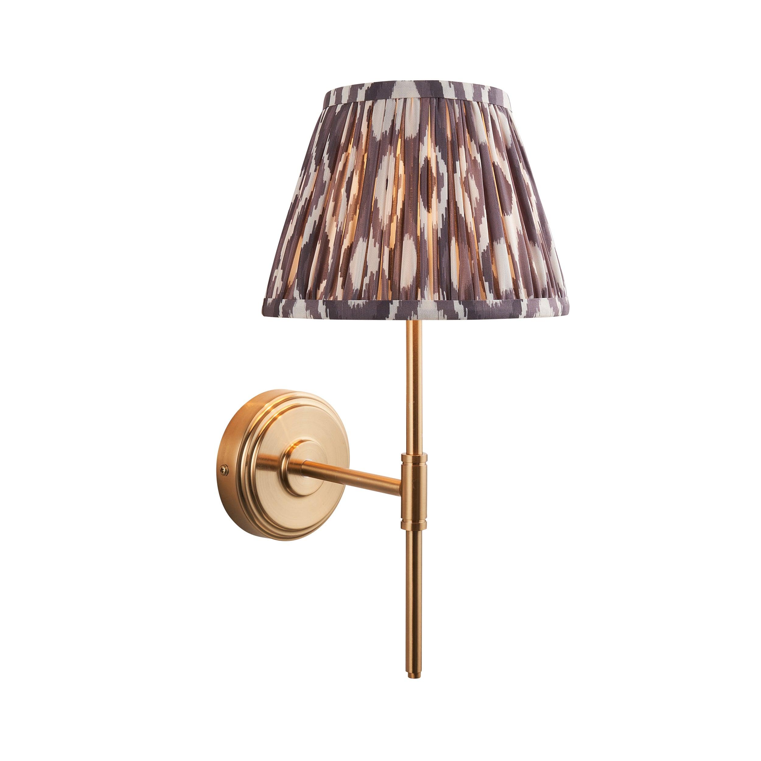 Step T Bar Brass Wall Light & Ikat 20cm Pearl Grey Shade