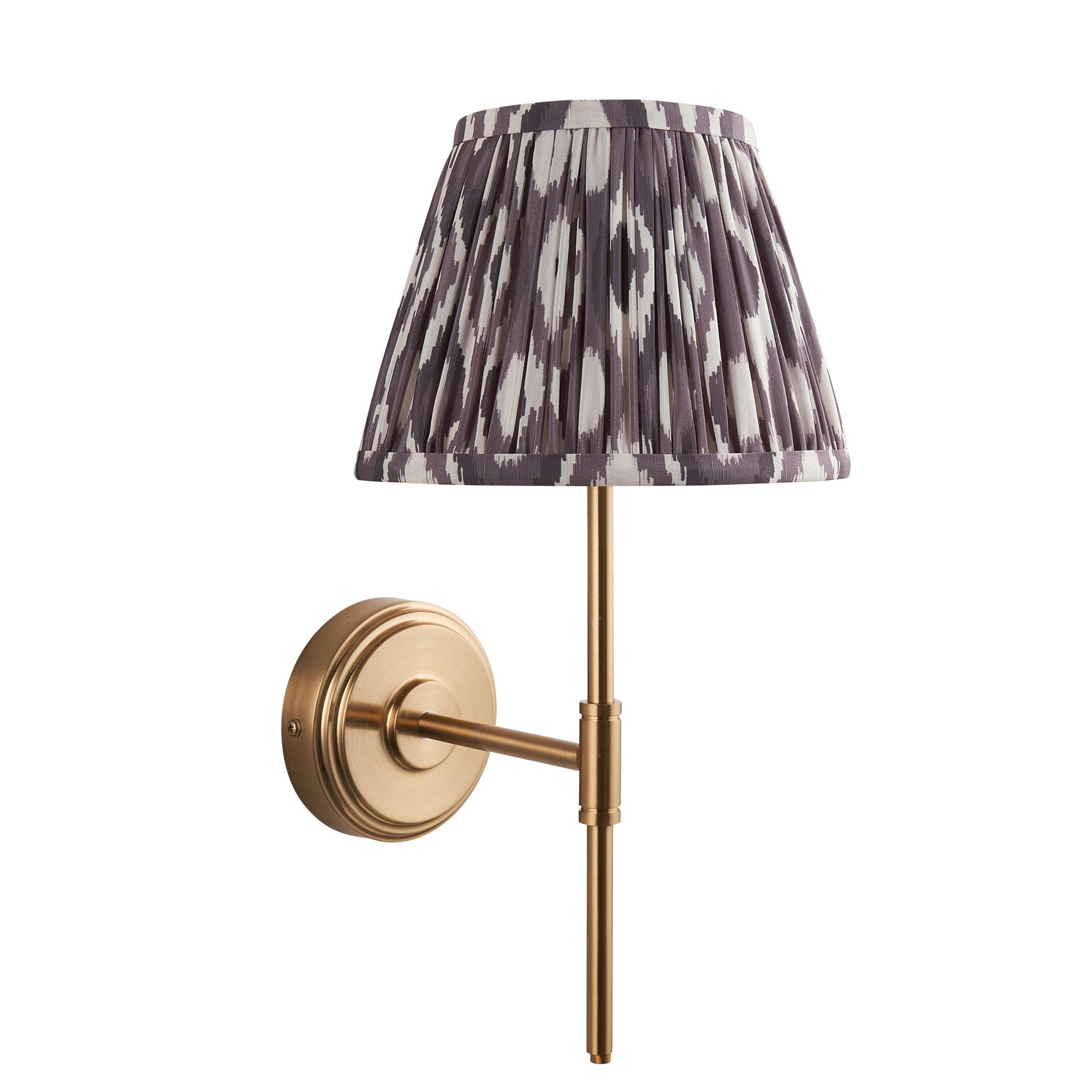Step T Bar Brass Wall Light & Ikat 20cm Pearl Grey Shade