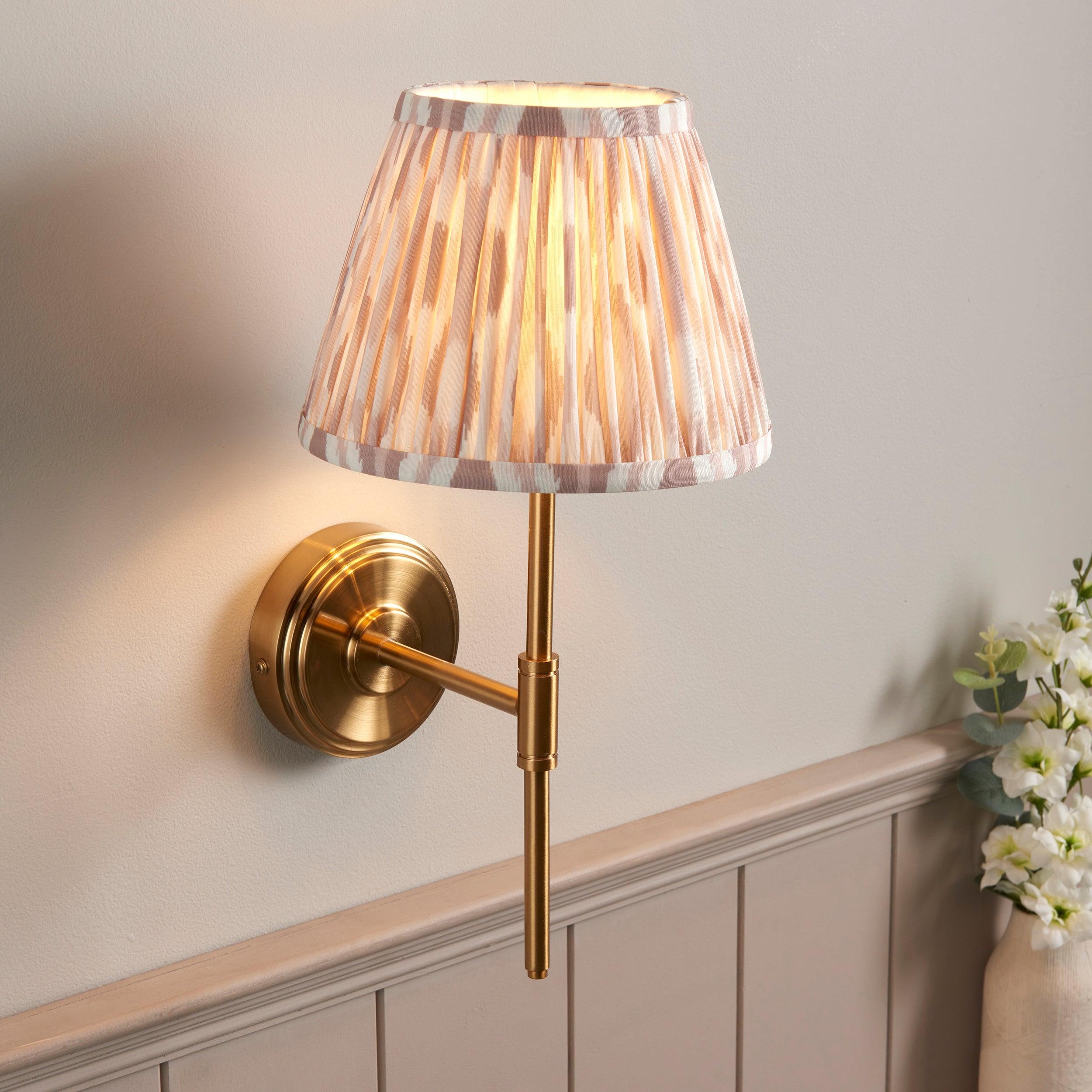 Step T Bar Brass Wall Light & Ikat 20cm Neutral Shade