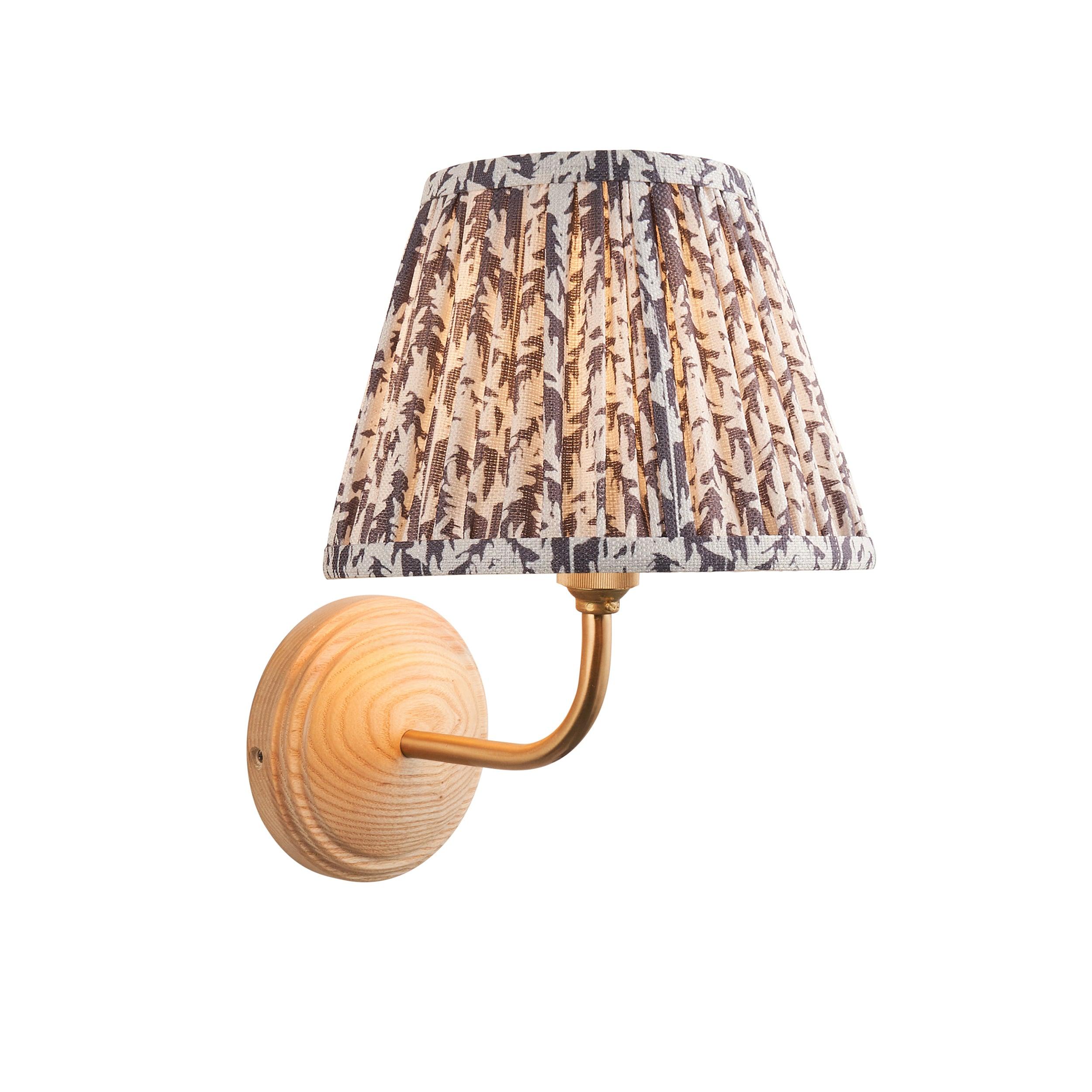 Wood Arc Wooden Wall Light & Leaf 20cm Pearl Grey Shade