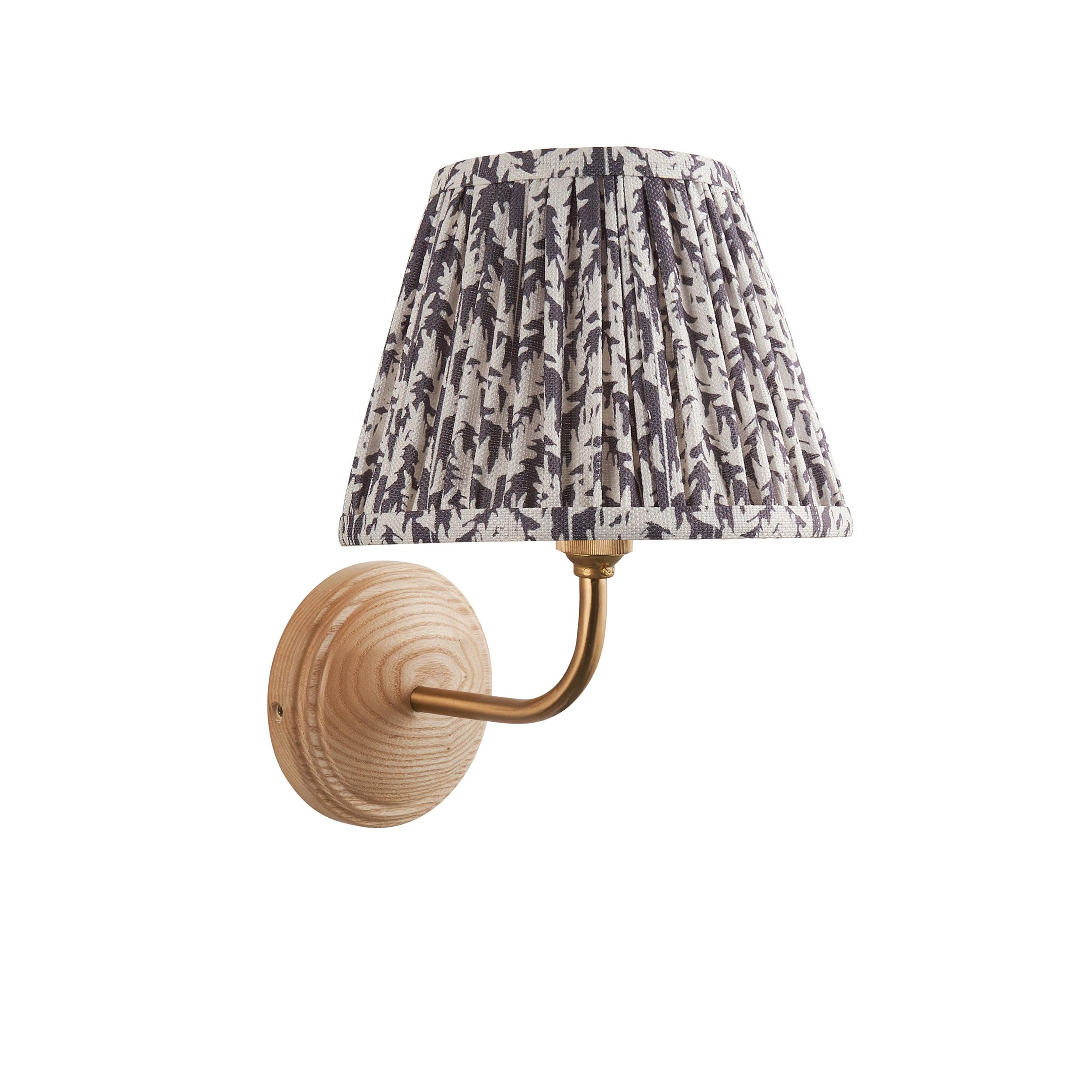 Wood Arc Wooden Wall Light & Leaf 20cm Pearl Grey Shade