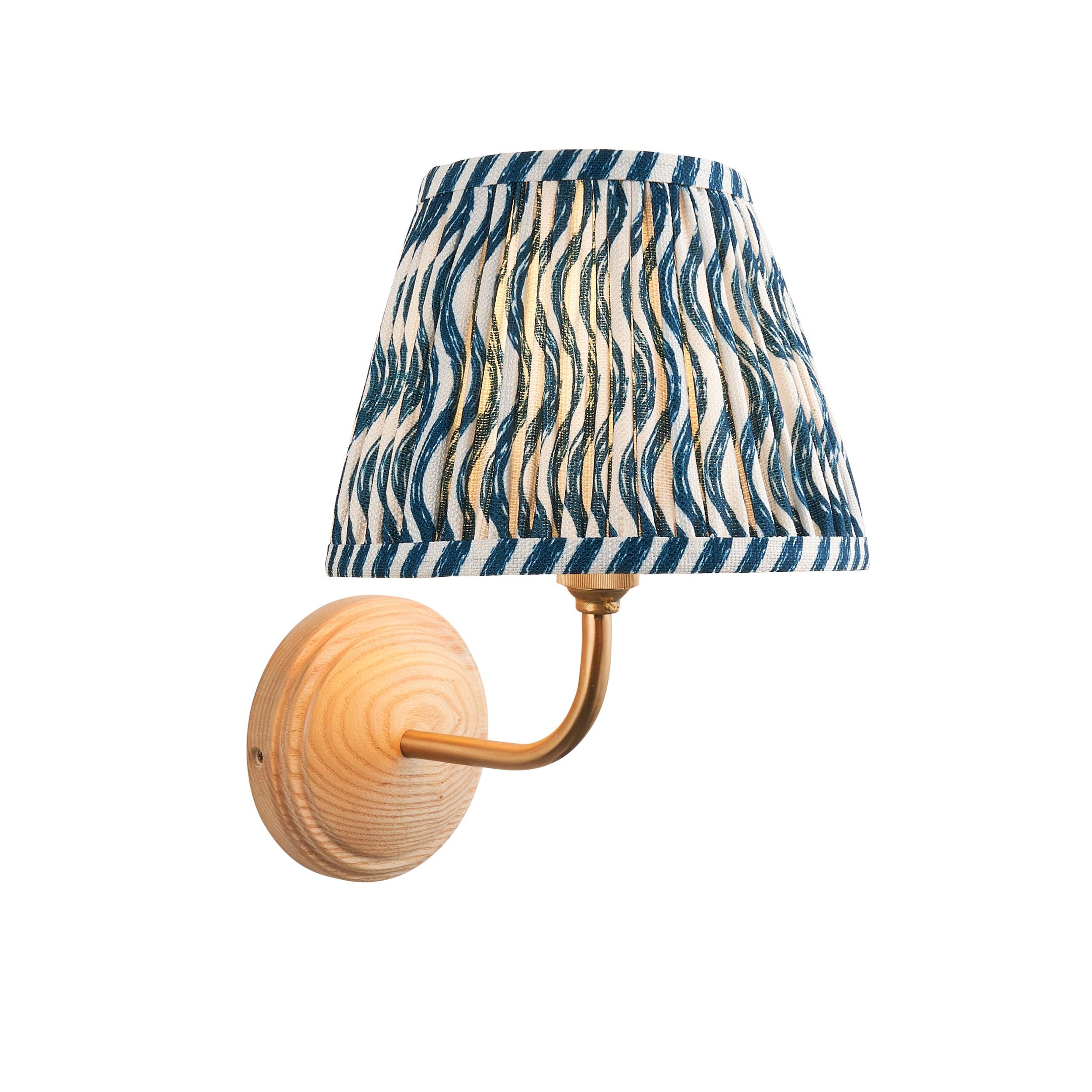 Wood Arc Wooden Wall Light & Ripple 20cm Marlin Blue Shade
