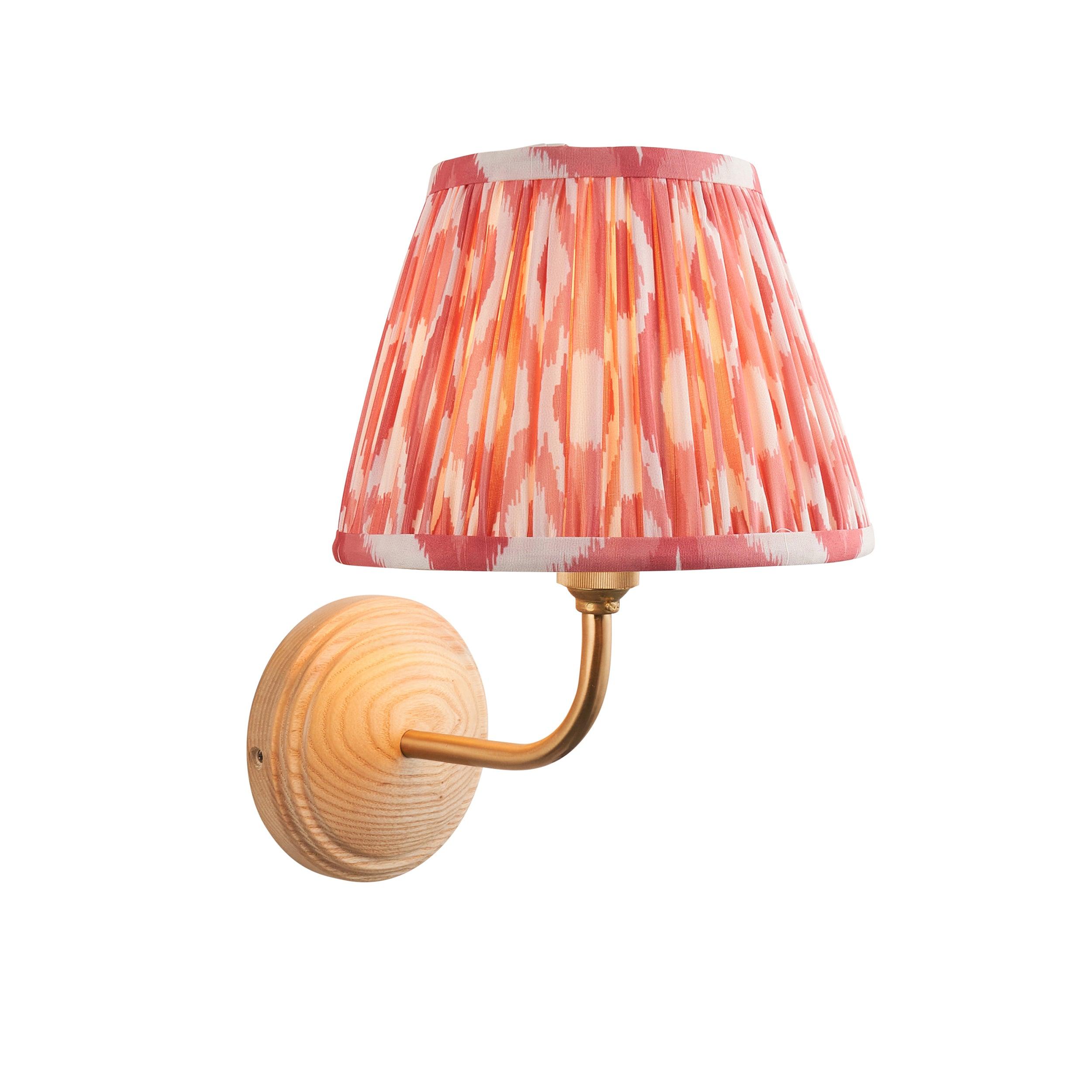 Wood Arc Wooden Wall Light & Ikat 20cm Coral Pink Shade