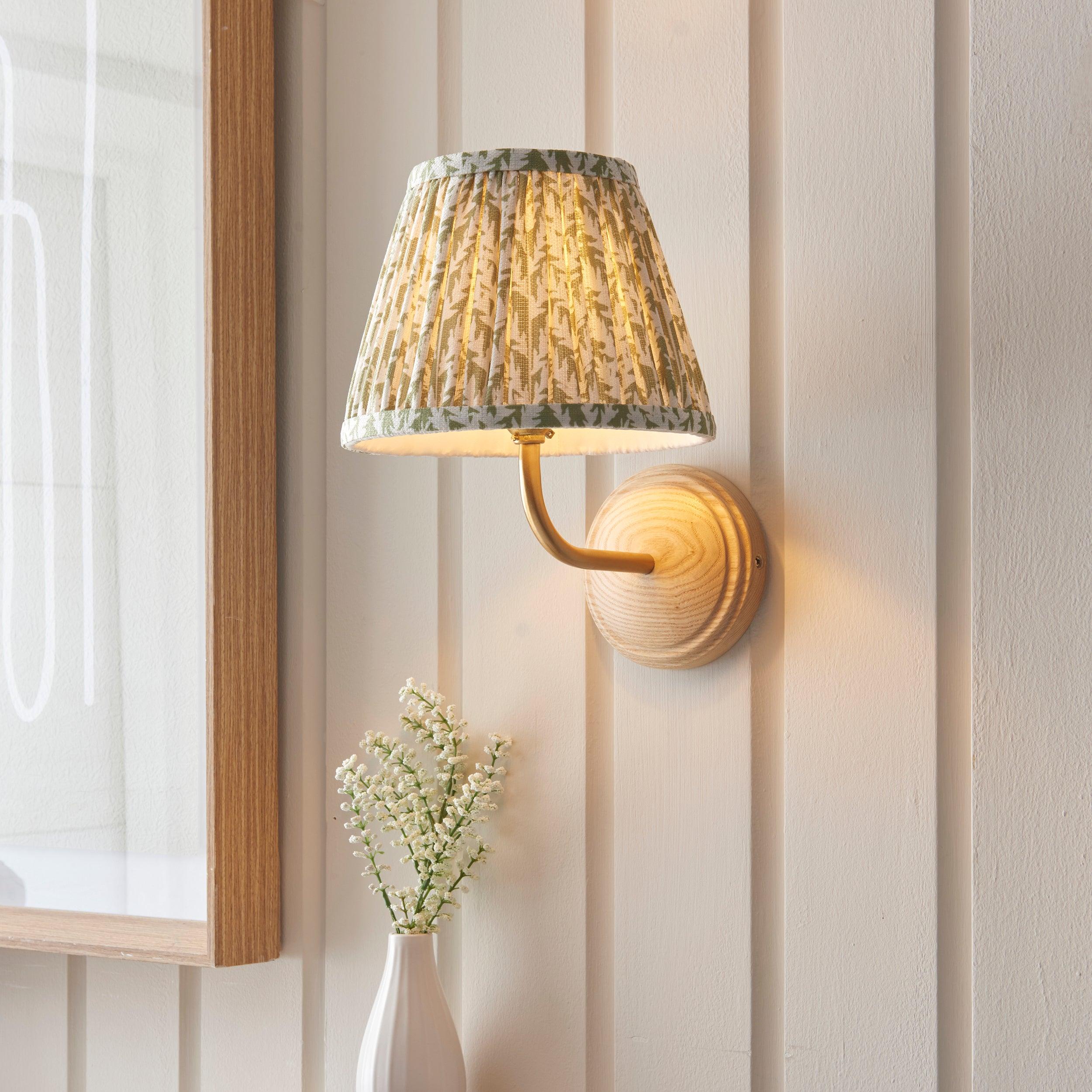 Wood Arc Wooden Wall Light & Leaf 20cm Herb Garden Green Shade