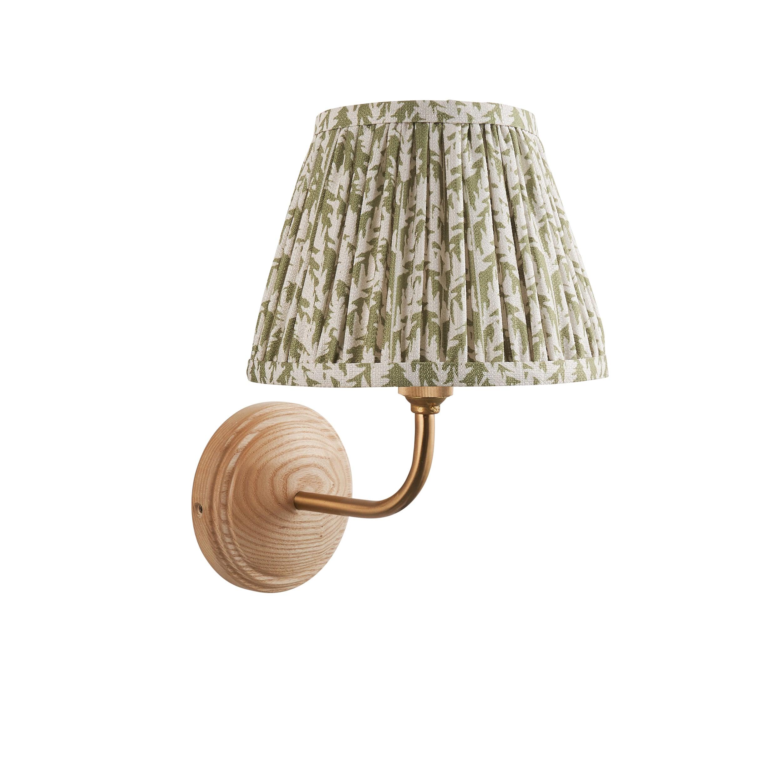 Wood Arc Wooden Wall Light & Leaf 20cm Herb Garden Green Shade