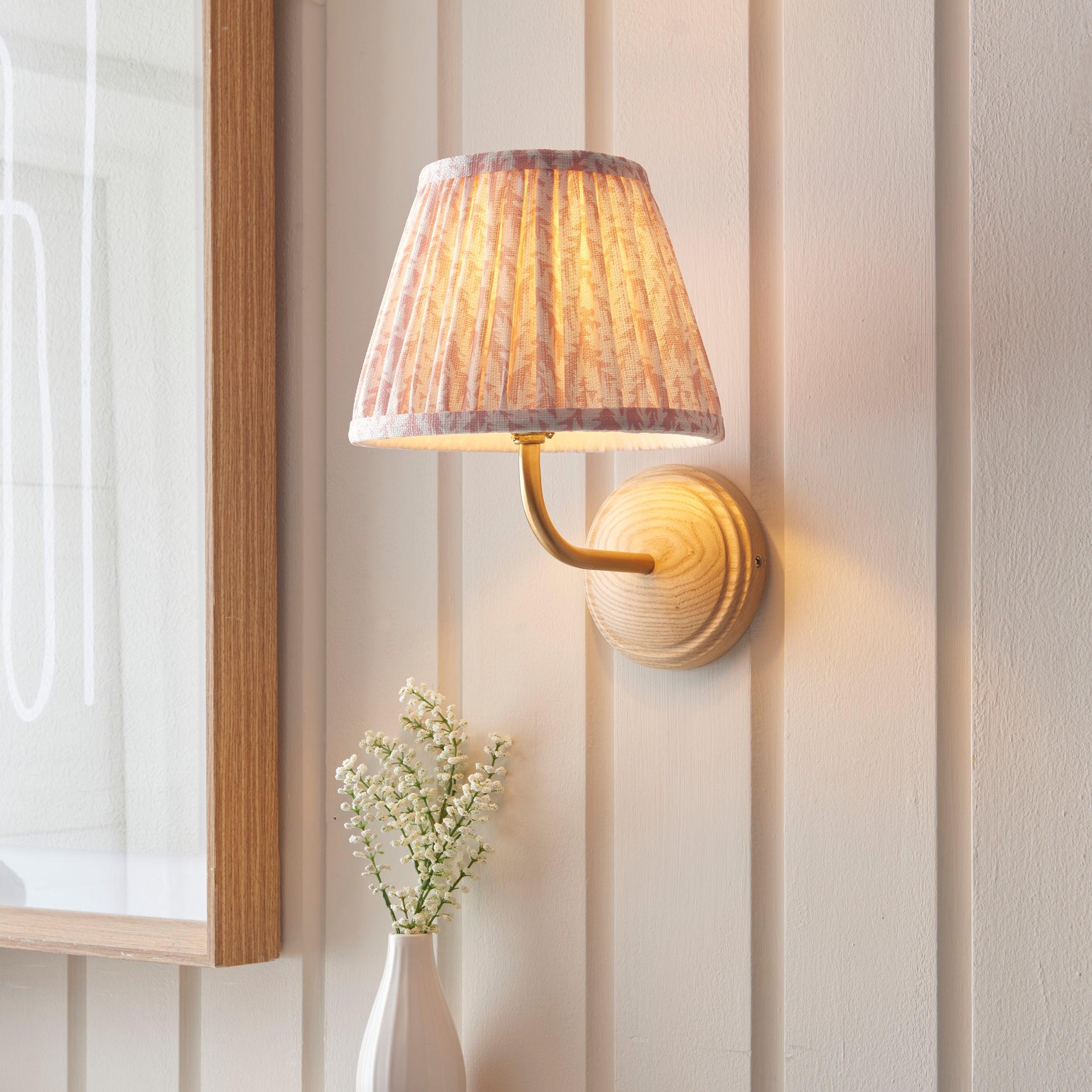 Wood Arc Wooden Wall Light & Leaf 20cm Peachy keen Shade