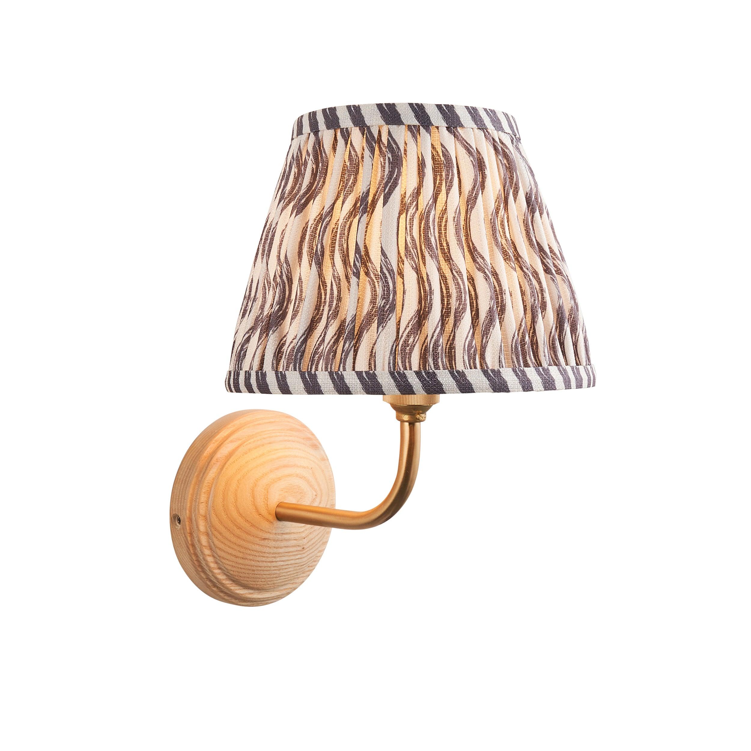 Wood Arc Wooden Wall Light & Ripple 20cm Pearl Grey Shade