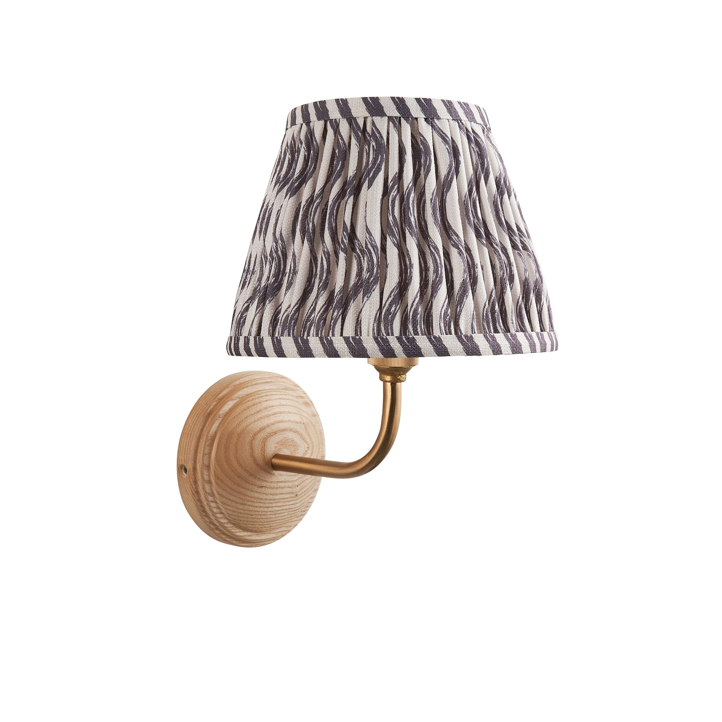 Wood Arc Wooden Wall Light & Ripple 20cm Pearl Grey Shade