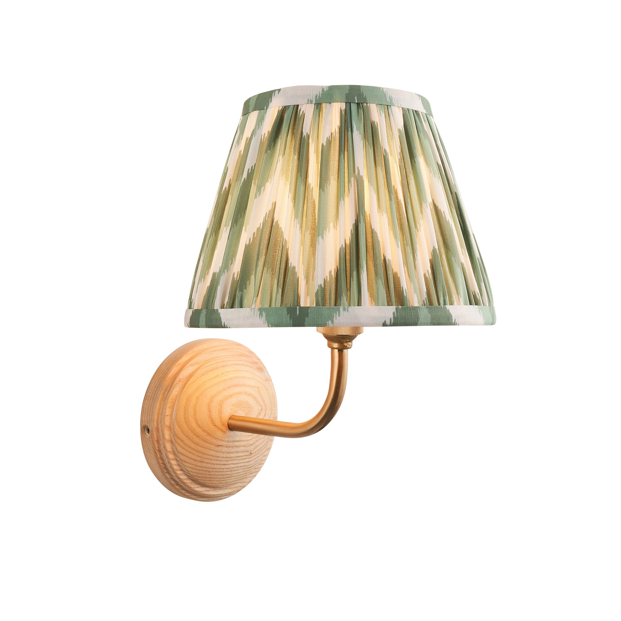 Wood Arc Wooden Wall Light & Zigzag 20cm Cotswold Green Shade