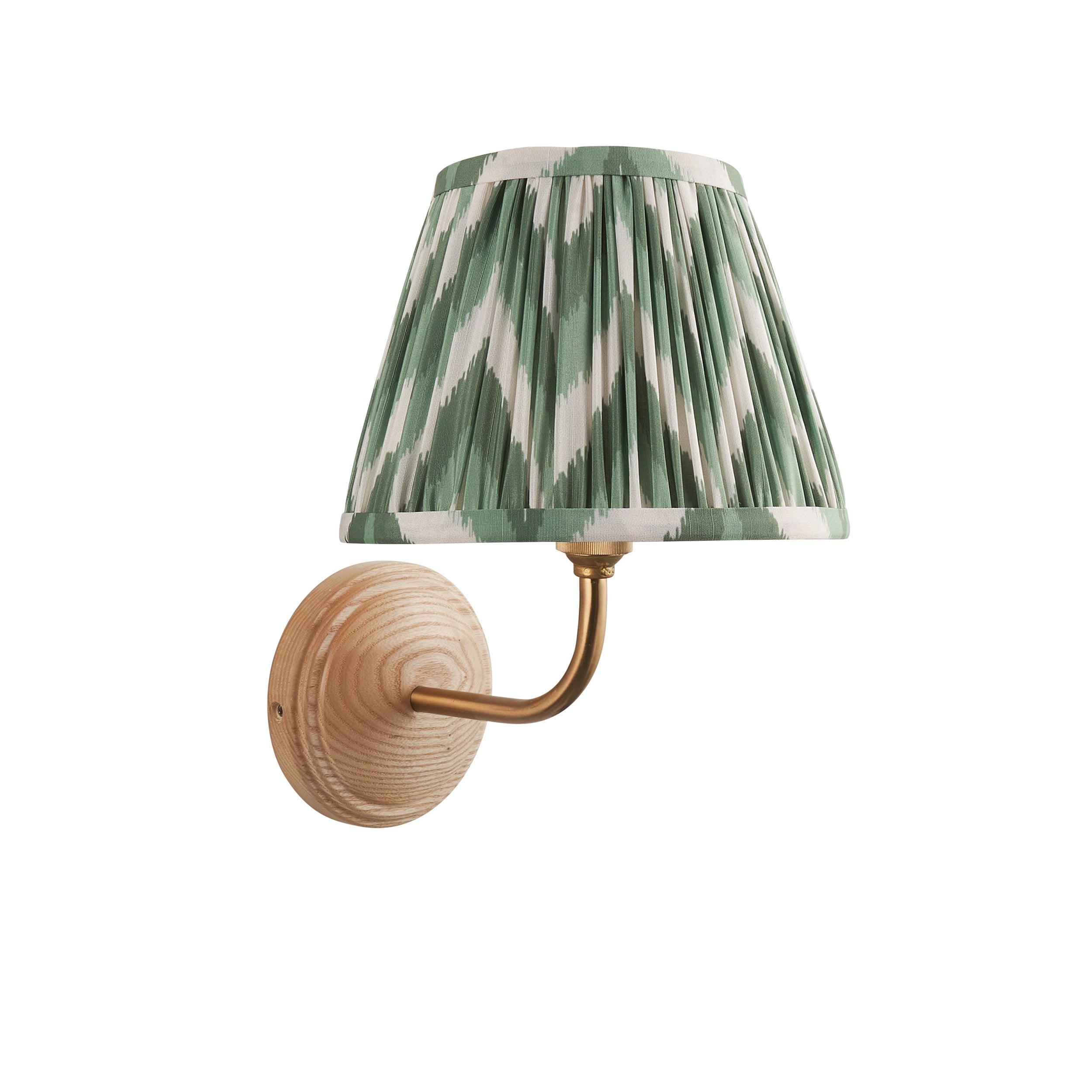 Wood Arc Wooden Wall Light & Zigzag 20cm Cotswold Green Shade