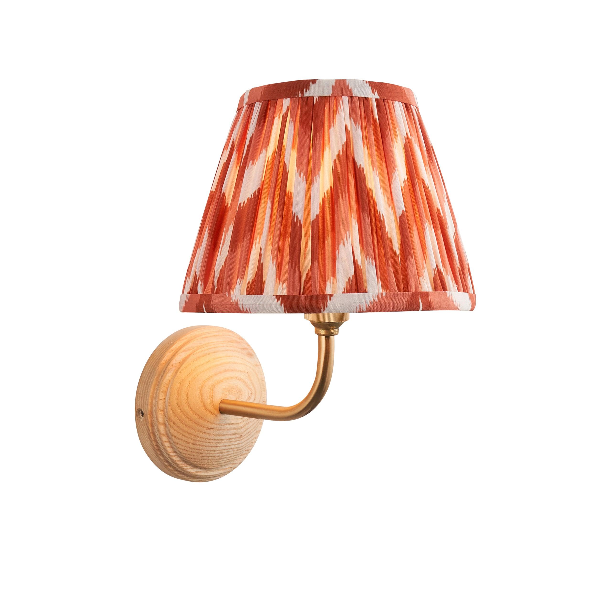 Wood Arc Wooden Wall Light & Zigzag 20cm Apricot Orange Shade