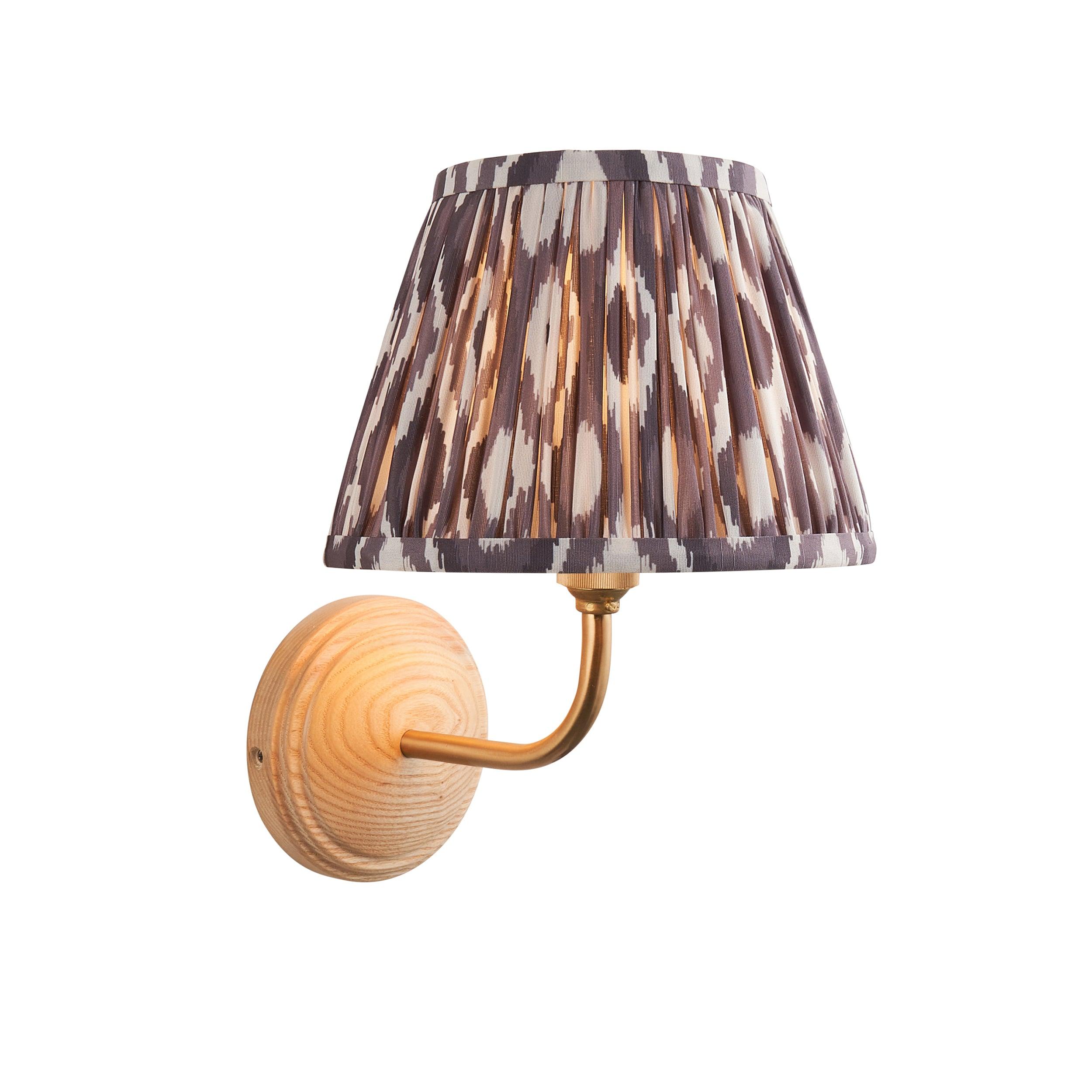 Wood Arc Wooden Wall Light & Ikat 20cm Pearl Grey Shade