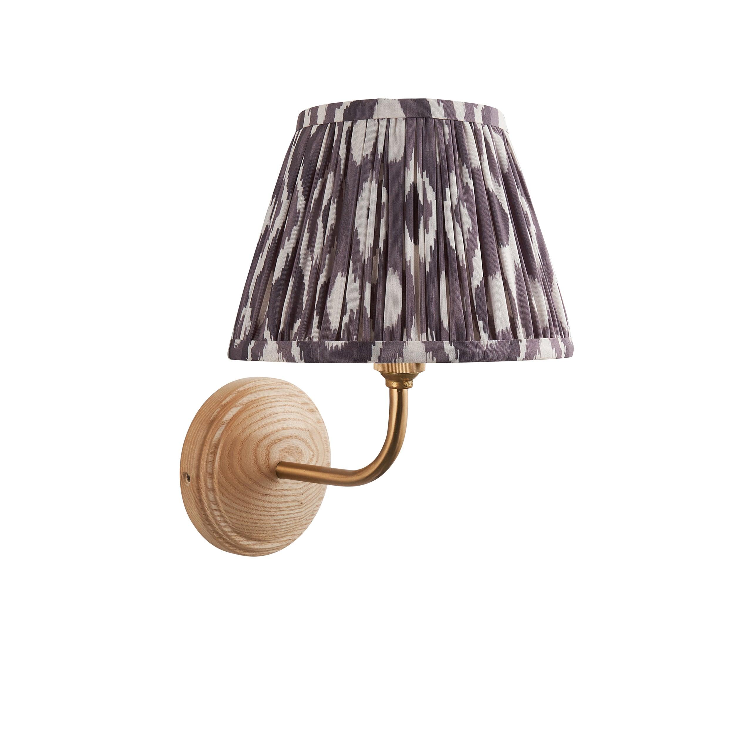 Wood Arc Wooden Wall Light & Ikat 20cm Pearl Grey Shade